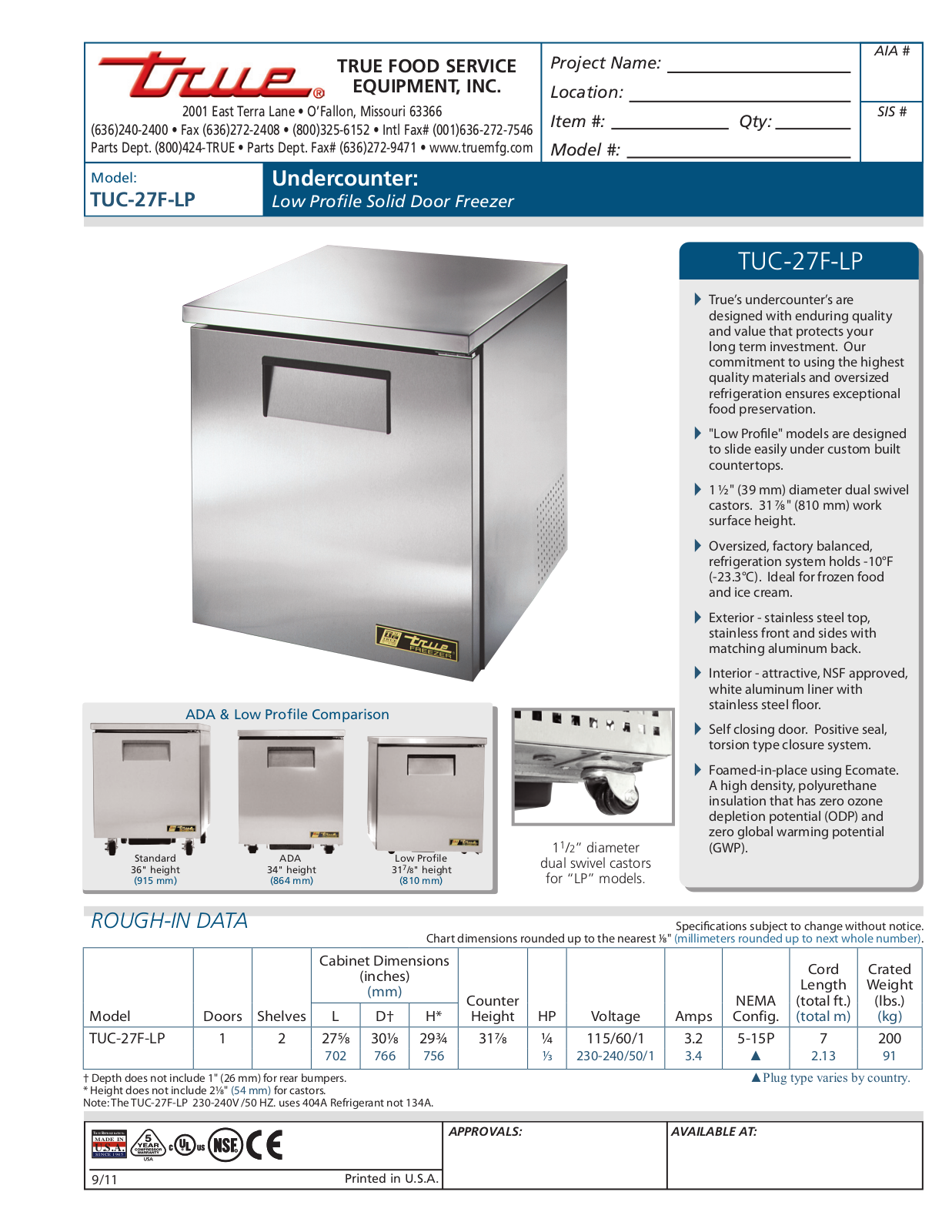 True TUC-27F-LP User Manual