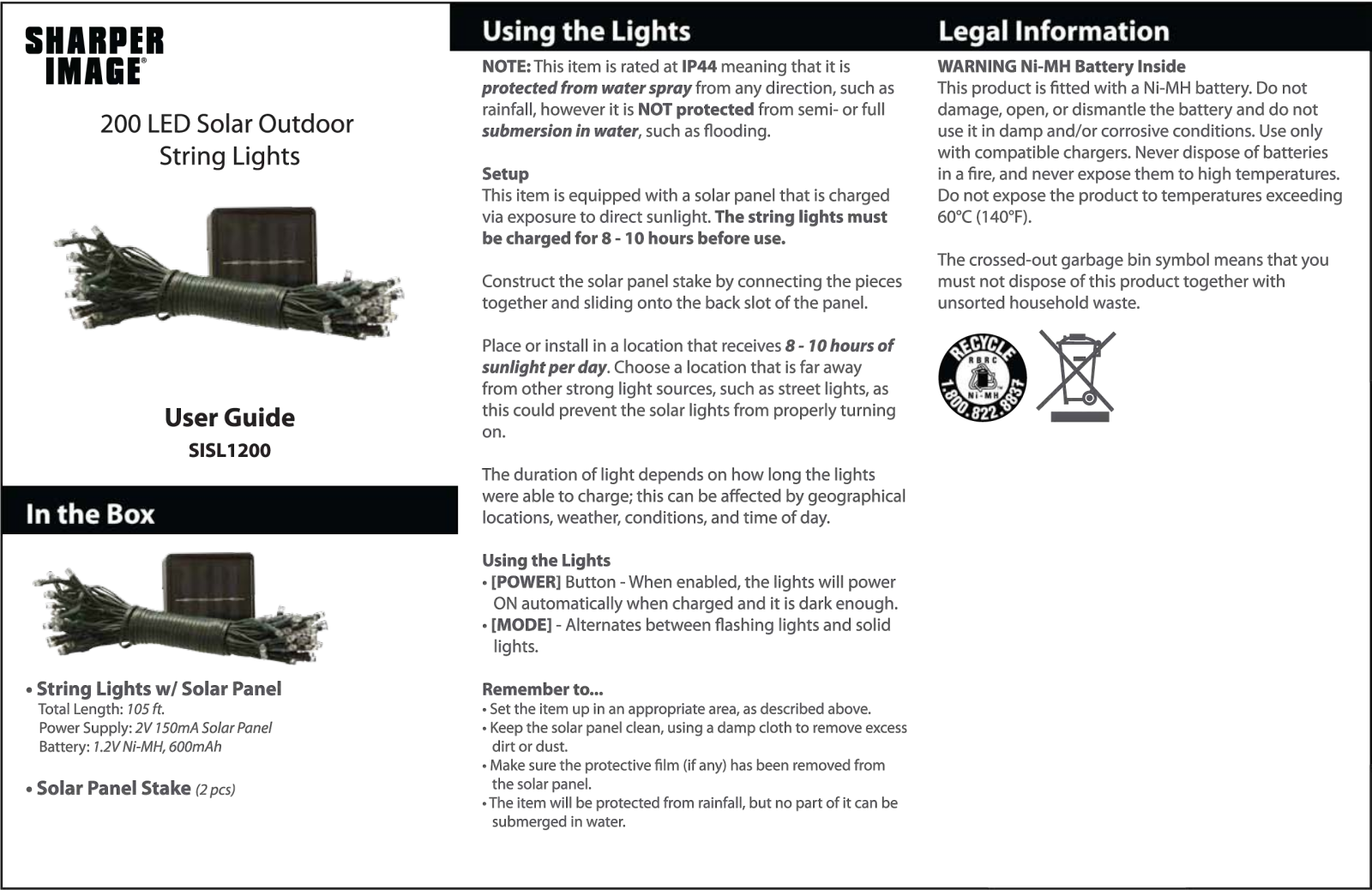 Sharper image SISL1200 User Manual