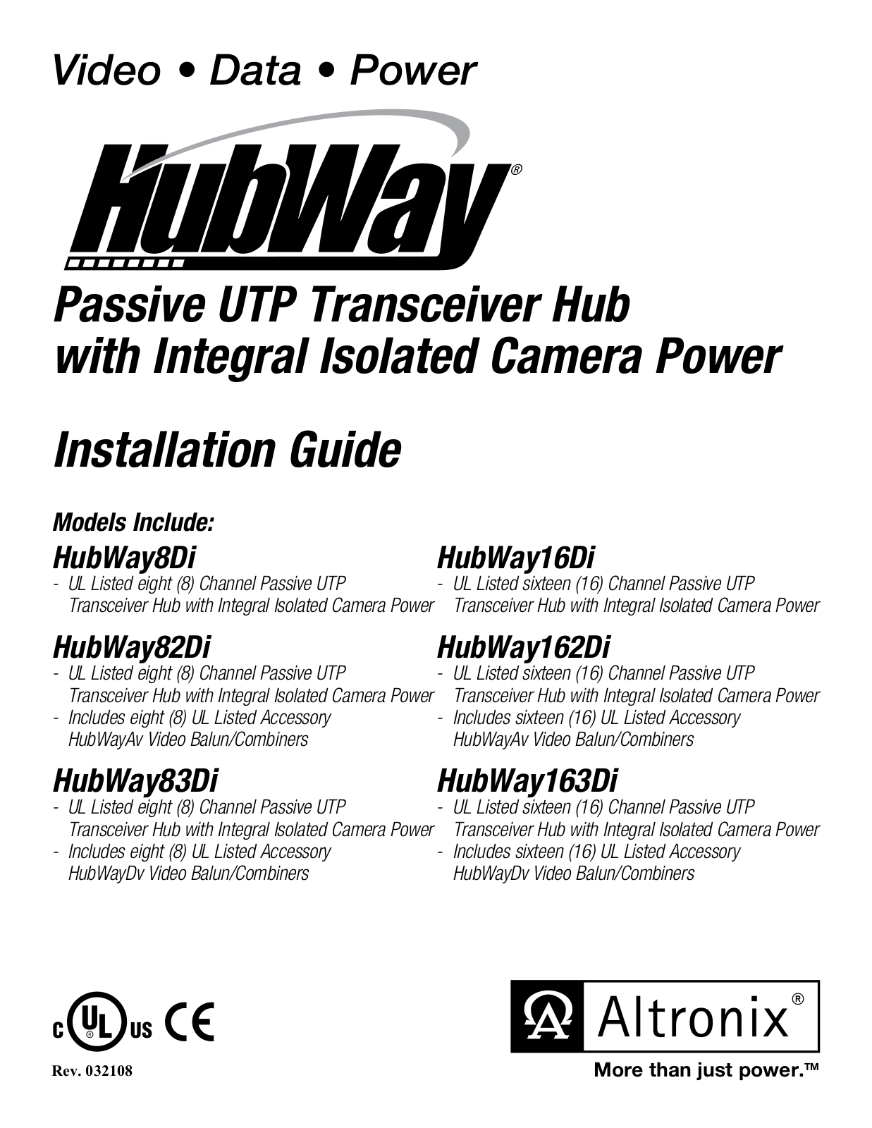 Altronix HubWay16Di, HubWay163Di, HubWay162Di, HubWay83Di, HubWay82Di Installation Instructions