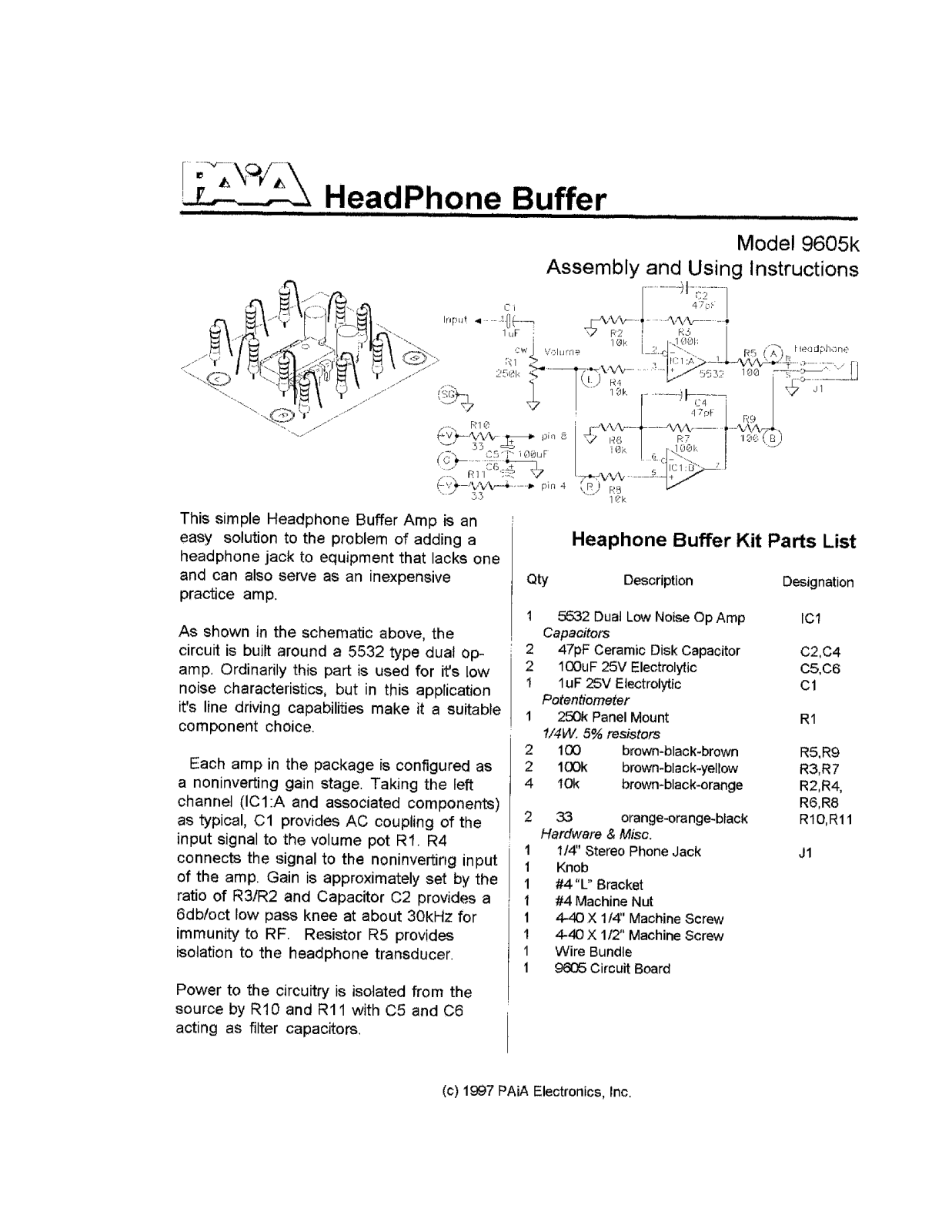 PAiA Electronics 9605 User's Manual