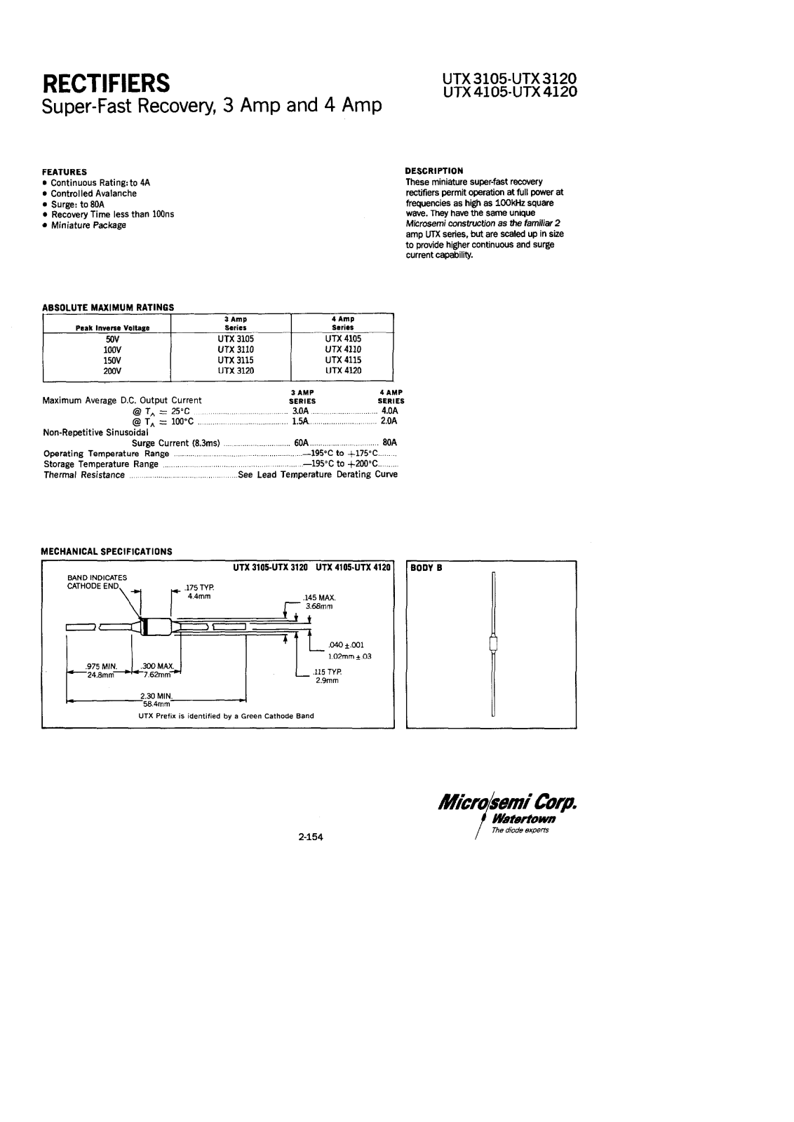 Microsemi UTX4120, UTX4115, UTX4110, UTX4105, UTX3120 Datasheet