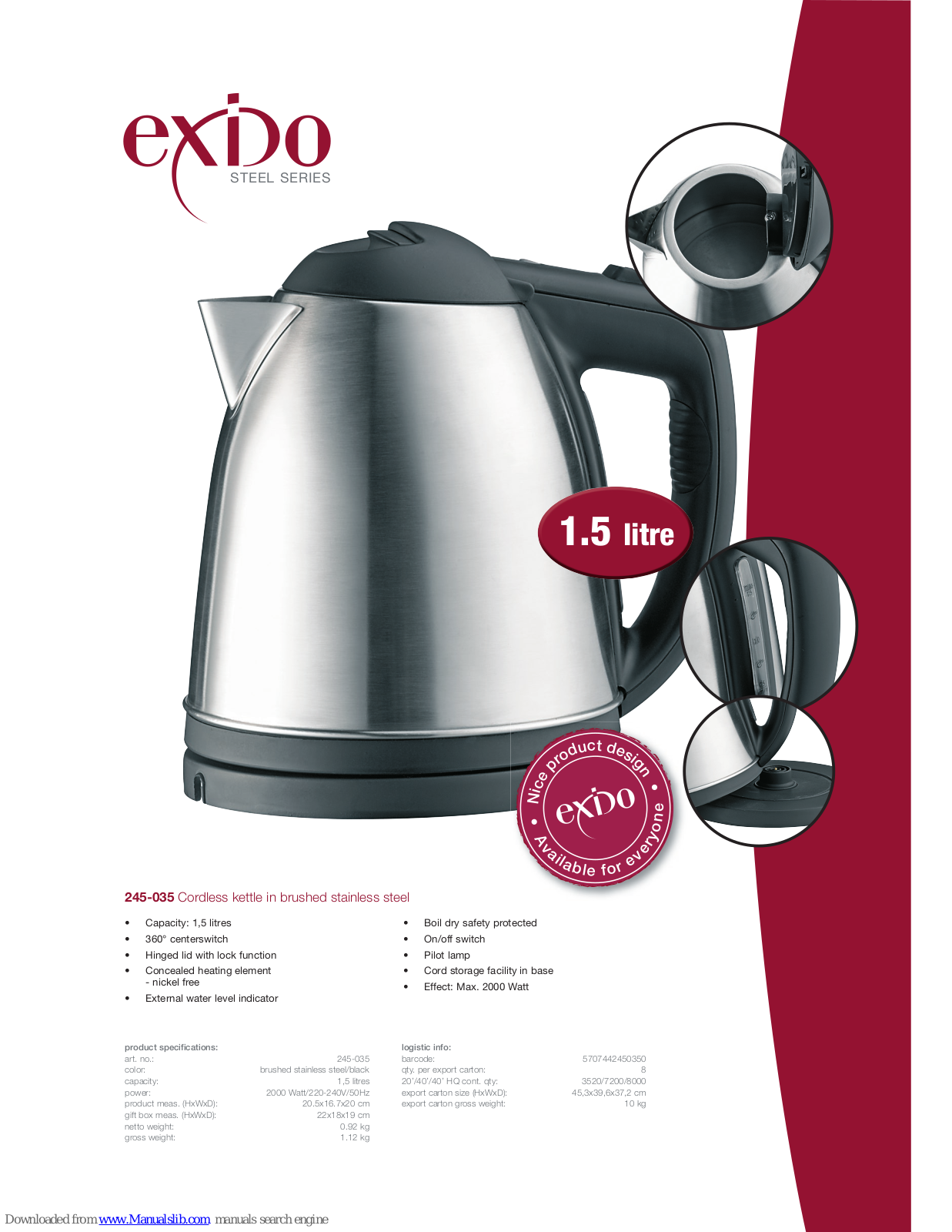 Exido Steel Series 245-035 Specifications