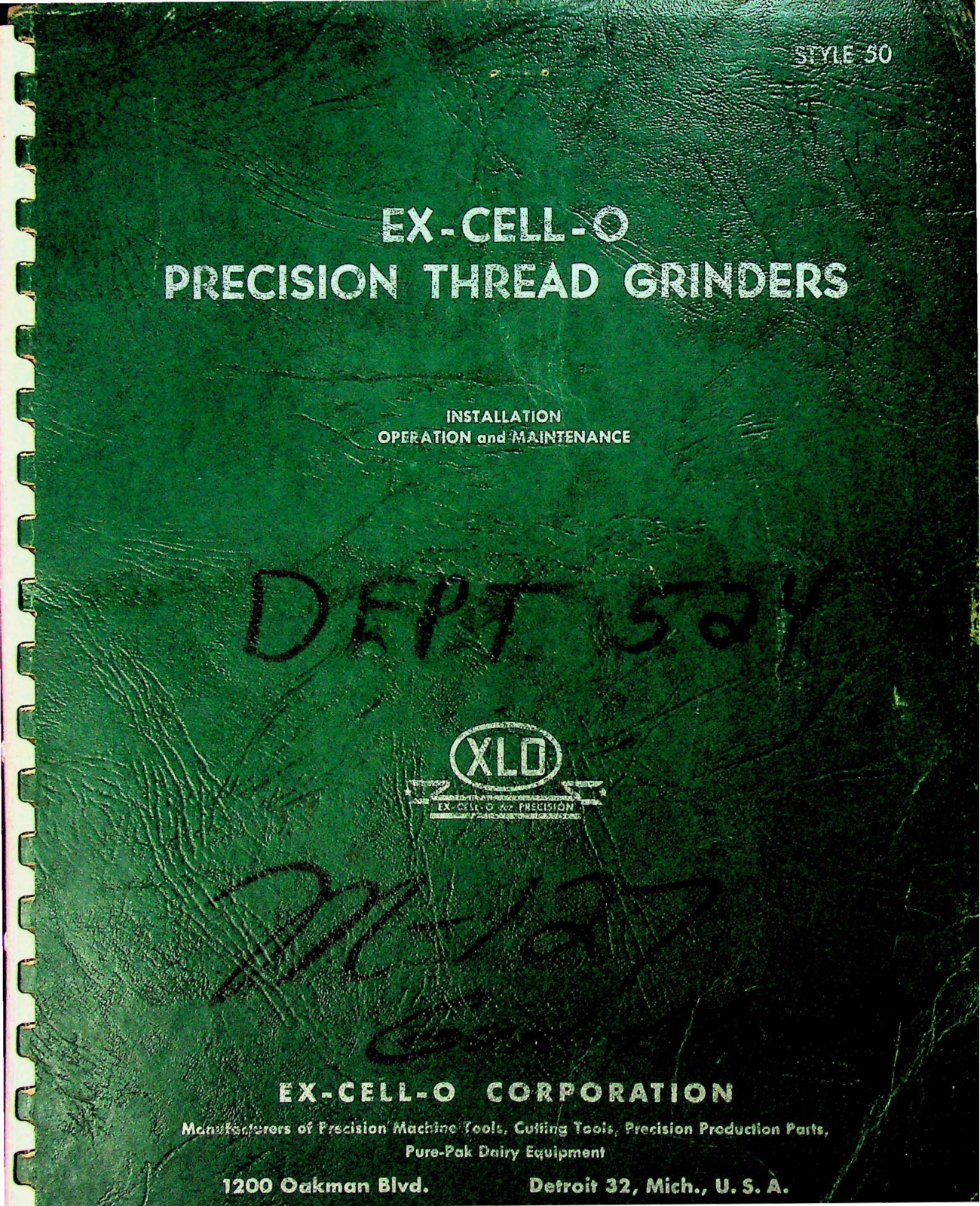 Ex-Cell-O Machine Tools Style 50 Precision Thread Grinder - Manual Threading Machinery - ManualMachine.com