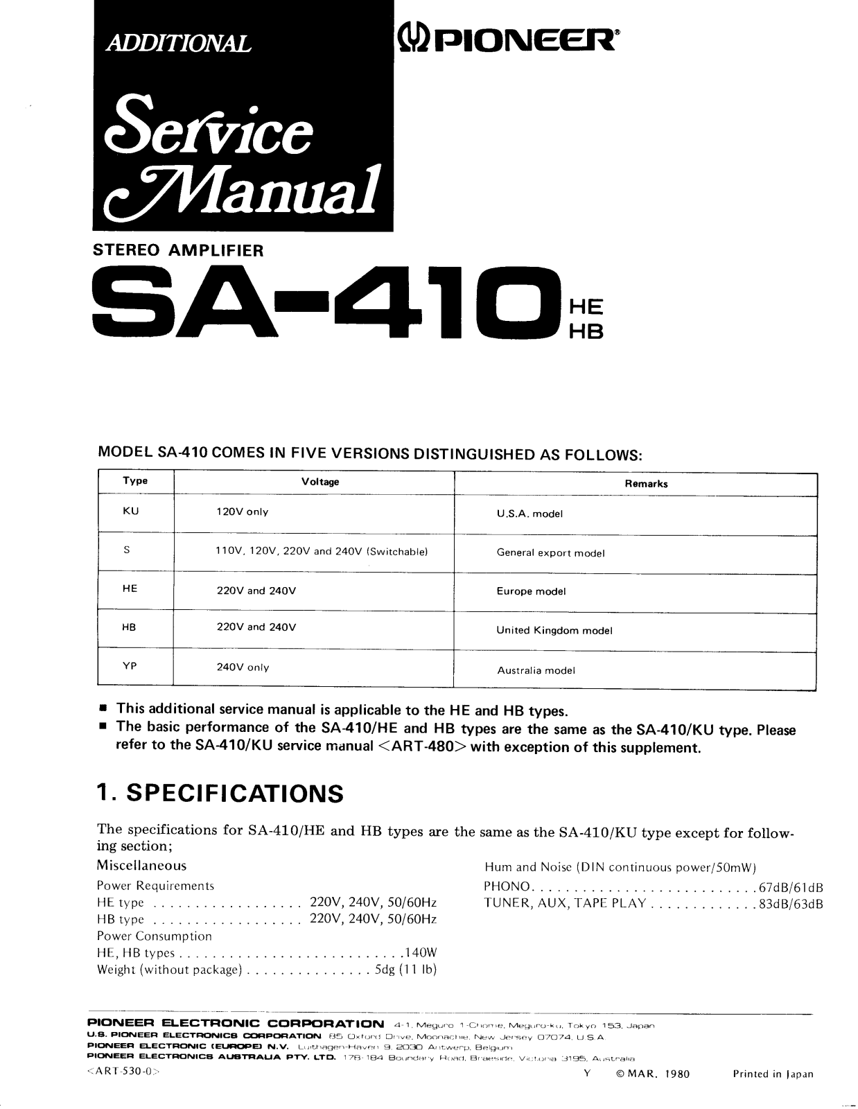 Pioneer SA-410 Service manual
