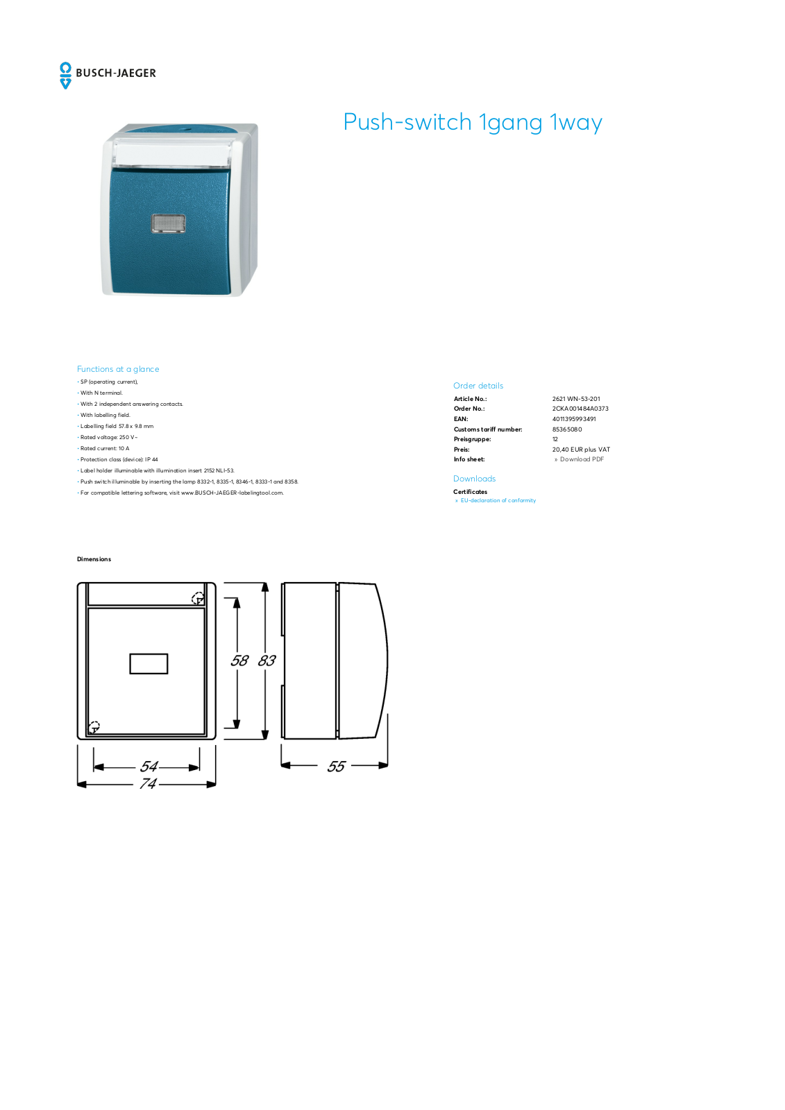 Busch-Jaeger 2621 WN-53-201 User Manual