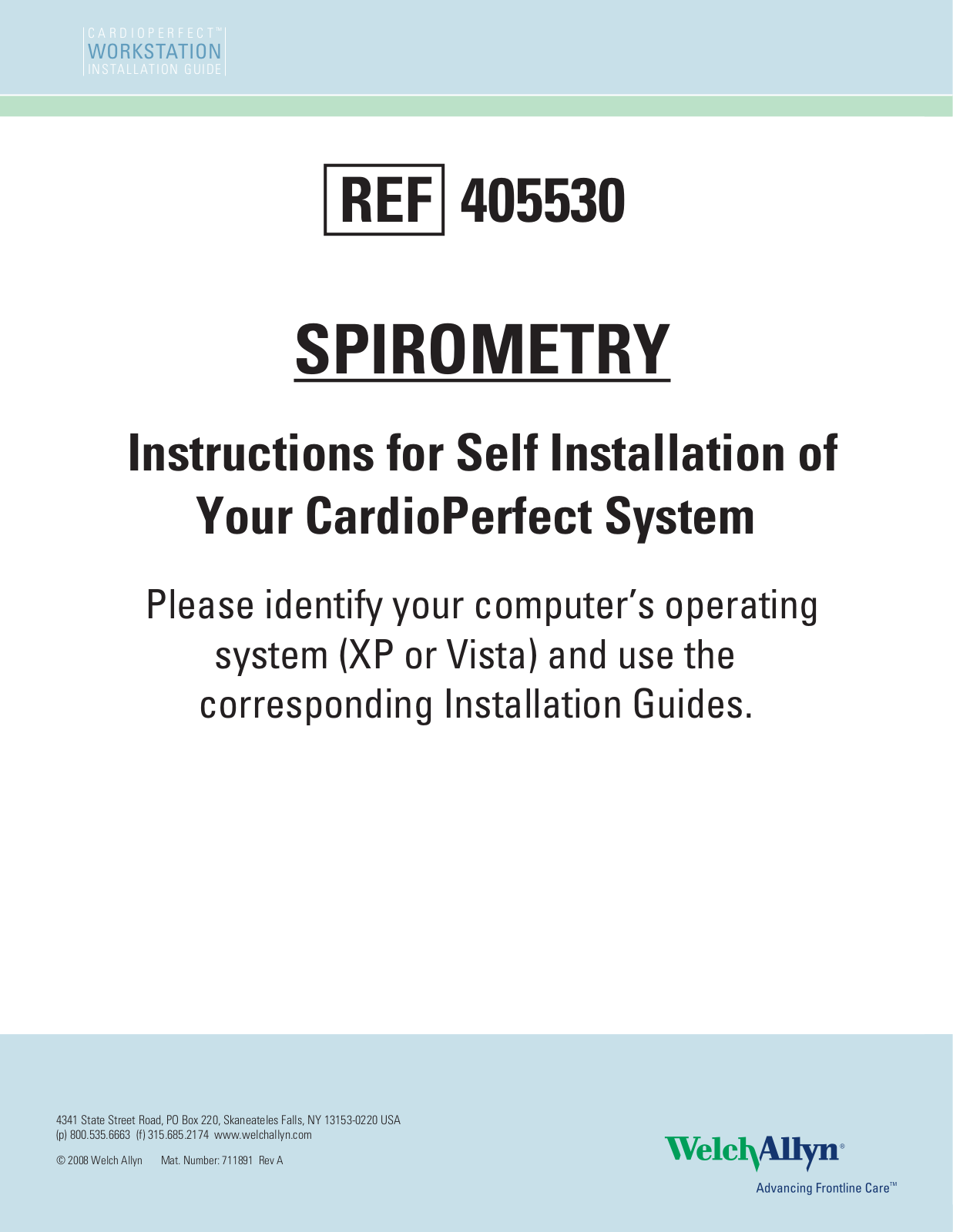 Welch Allyn Cardio Perfect Workstation Spirometry Installation Guide