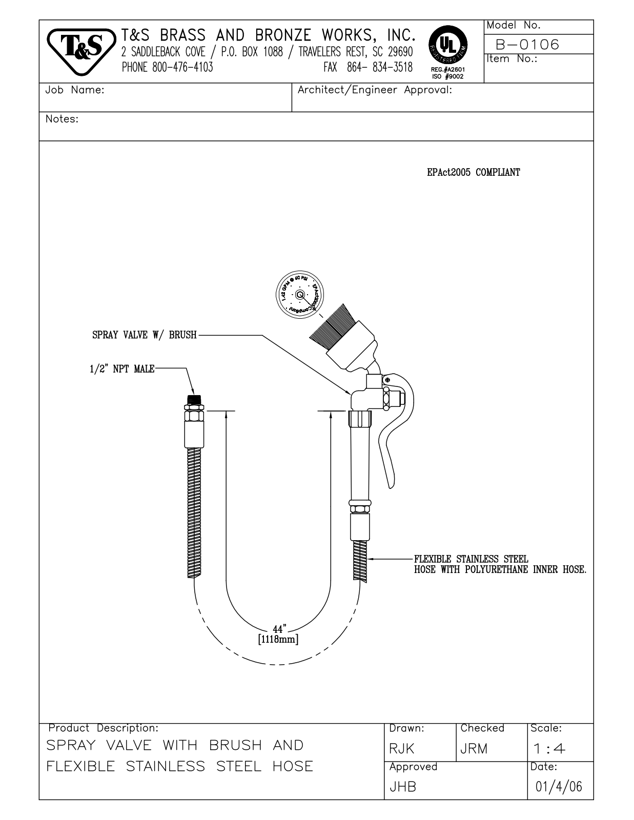 T&S Brass B-0106 User Manual