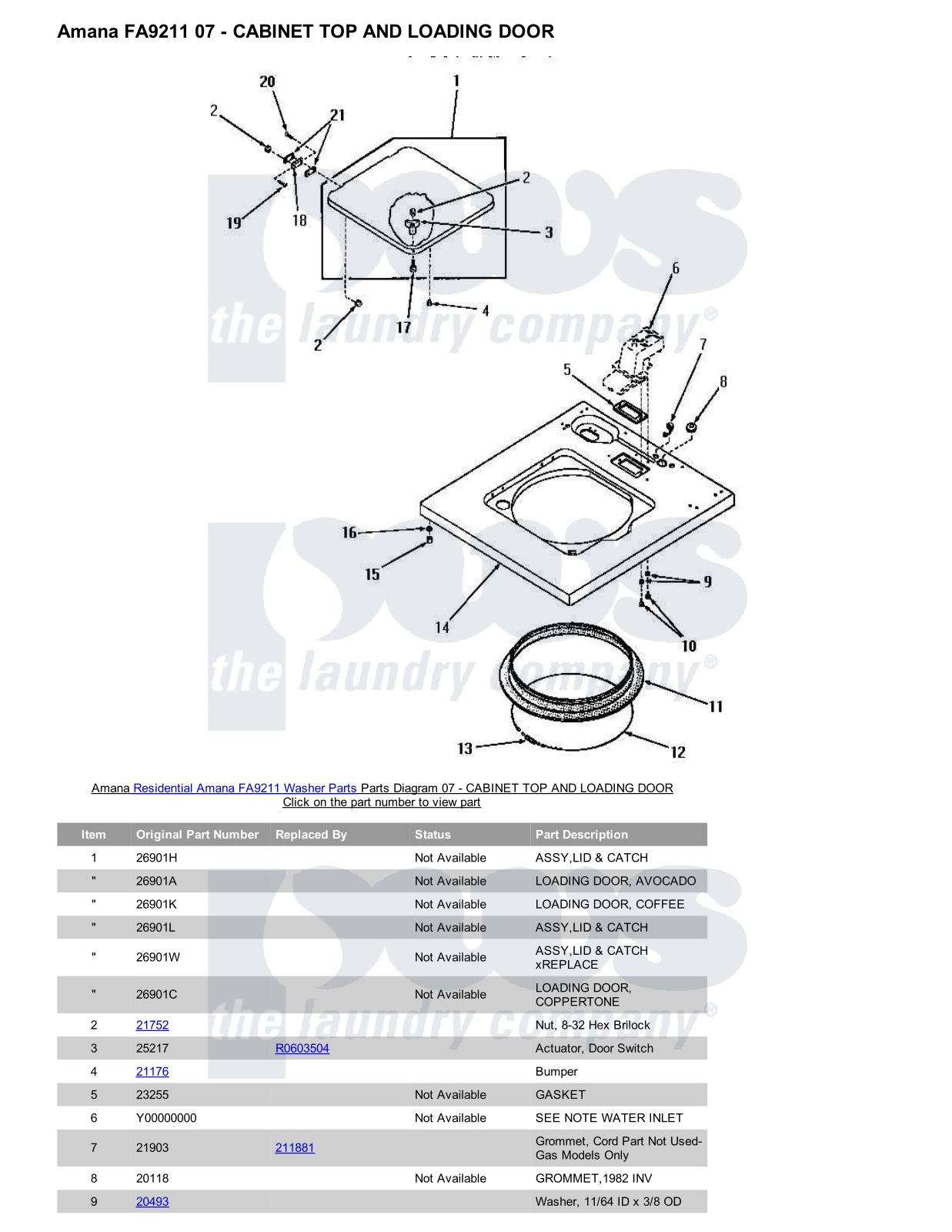 Amana FA9211 Parts Diagram