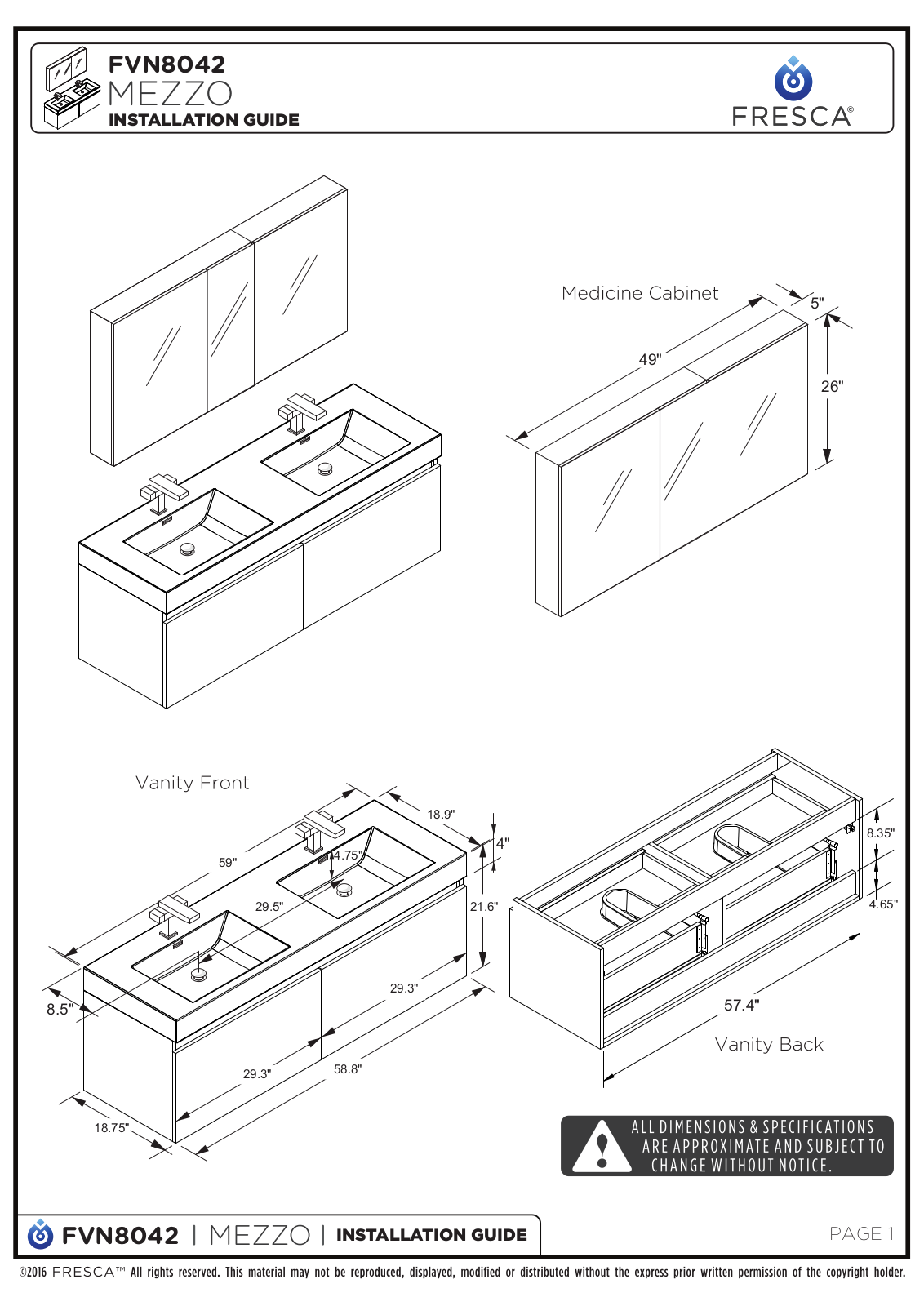 Fresca FVN8042TK Installation Manual