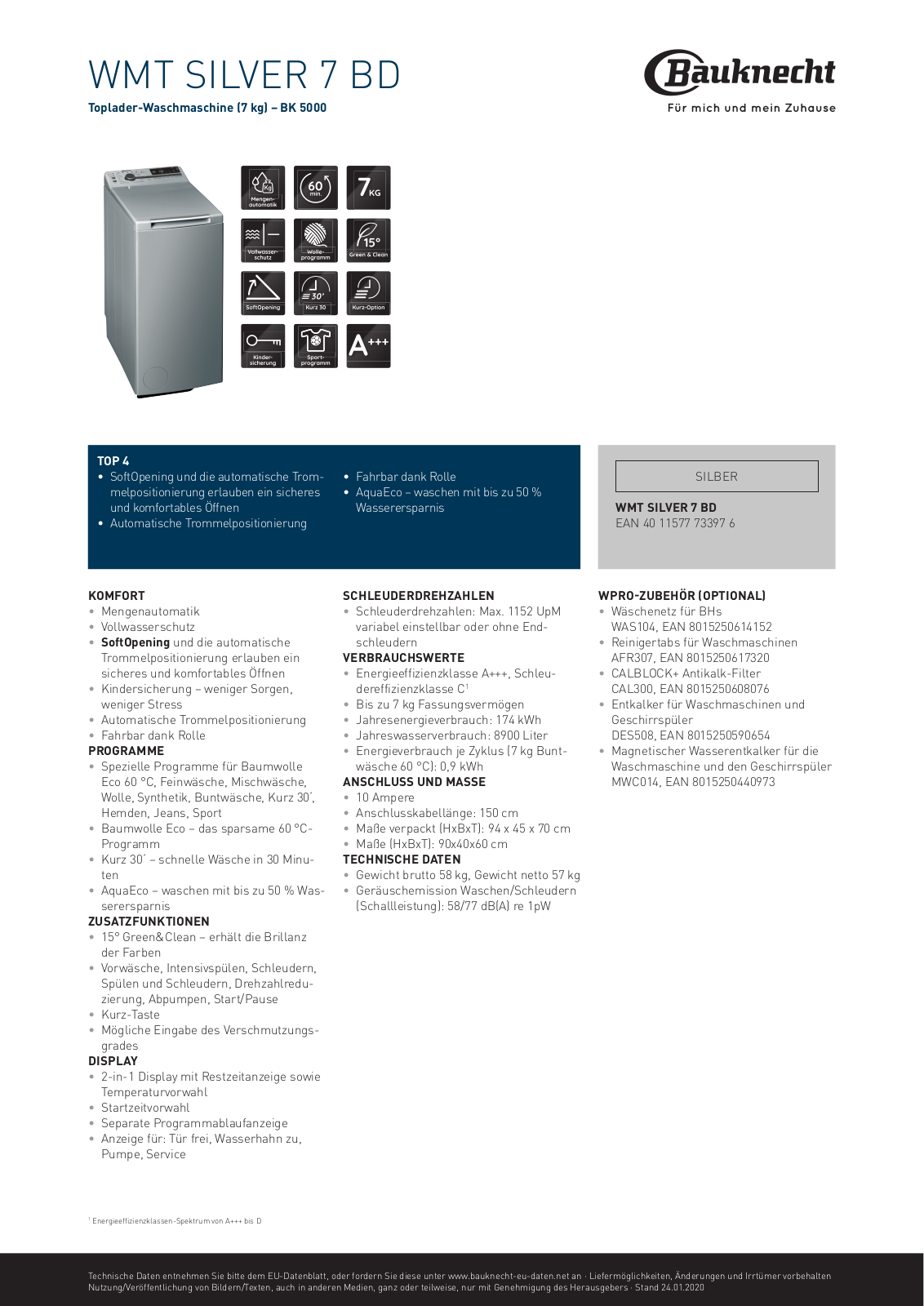 Bauknecht WMT Silver 7 BD User Manual