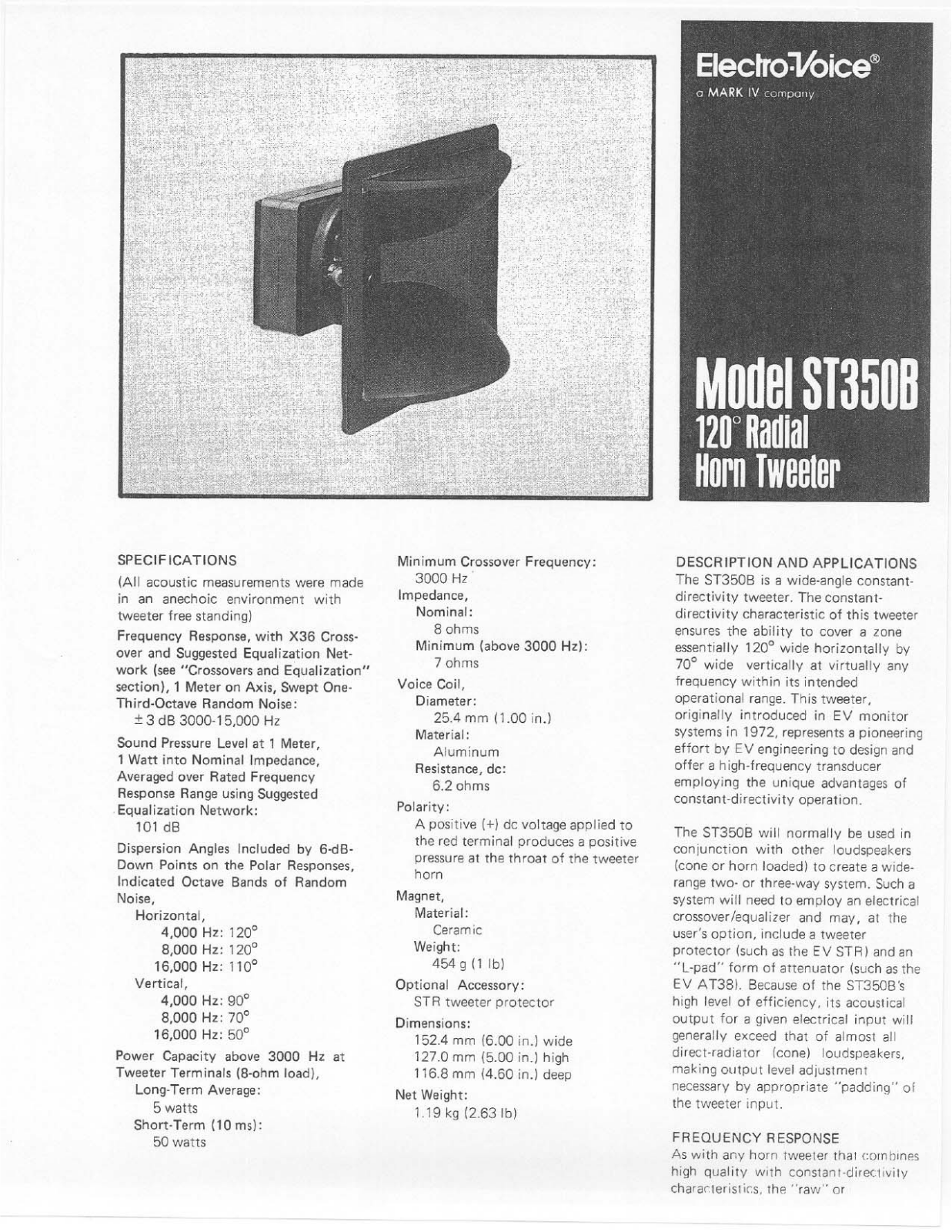 Electro-voice ST350B DATASHEET