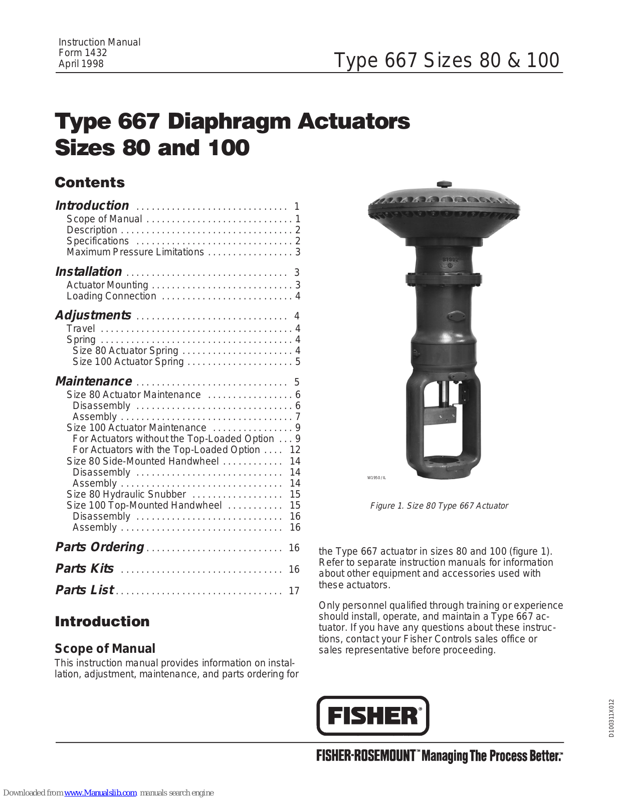 Emerson Fisher Type 667 size 80, Fisher Type 667 size 100 Instruction Manuals