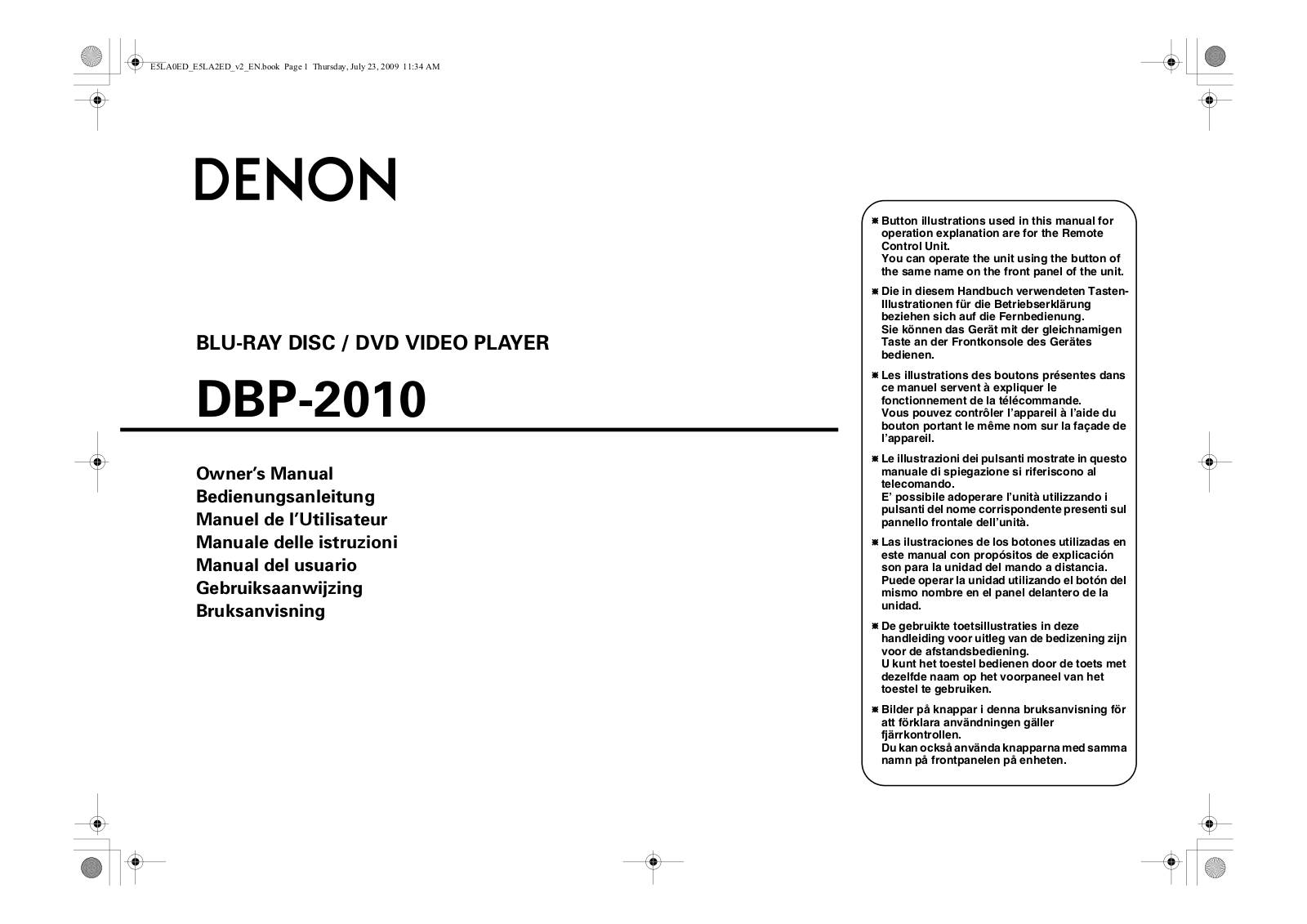DENON DBP-2010 User Manual
