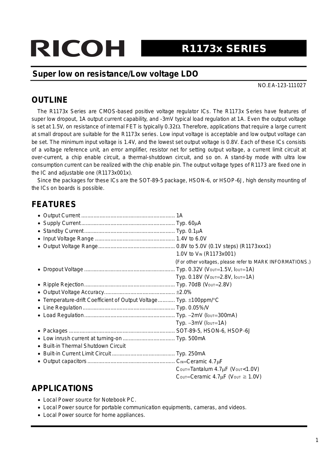 RICOH R1173x Technical data