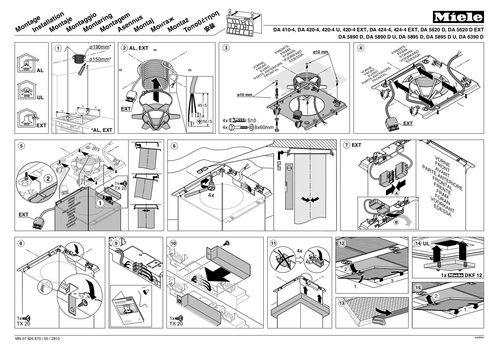 Miele DA 410-4, DA 420-4, 420-4 U, 420-4 EXT, DA 424-4 installation plan