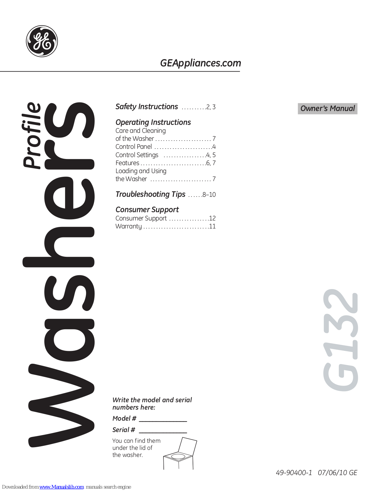 GE Profile PTWN6050M, Profile PTWN6250M, Profile PTWN6050MS, PTWN6250MWT, PTWN6050MWT Owner's Manual