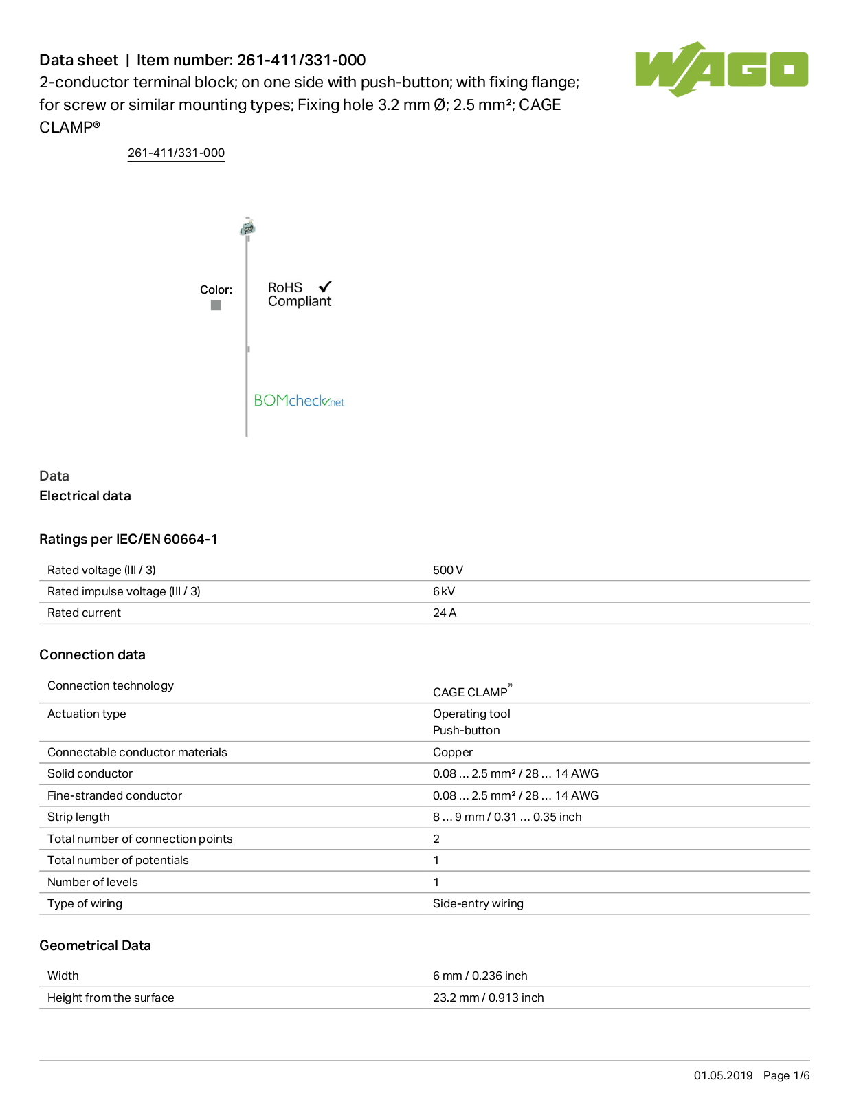 Wago 261-411/331-000 Data Sheet