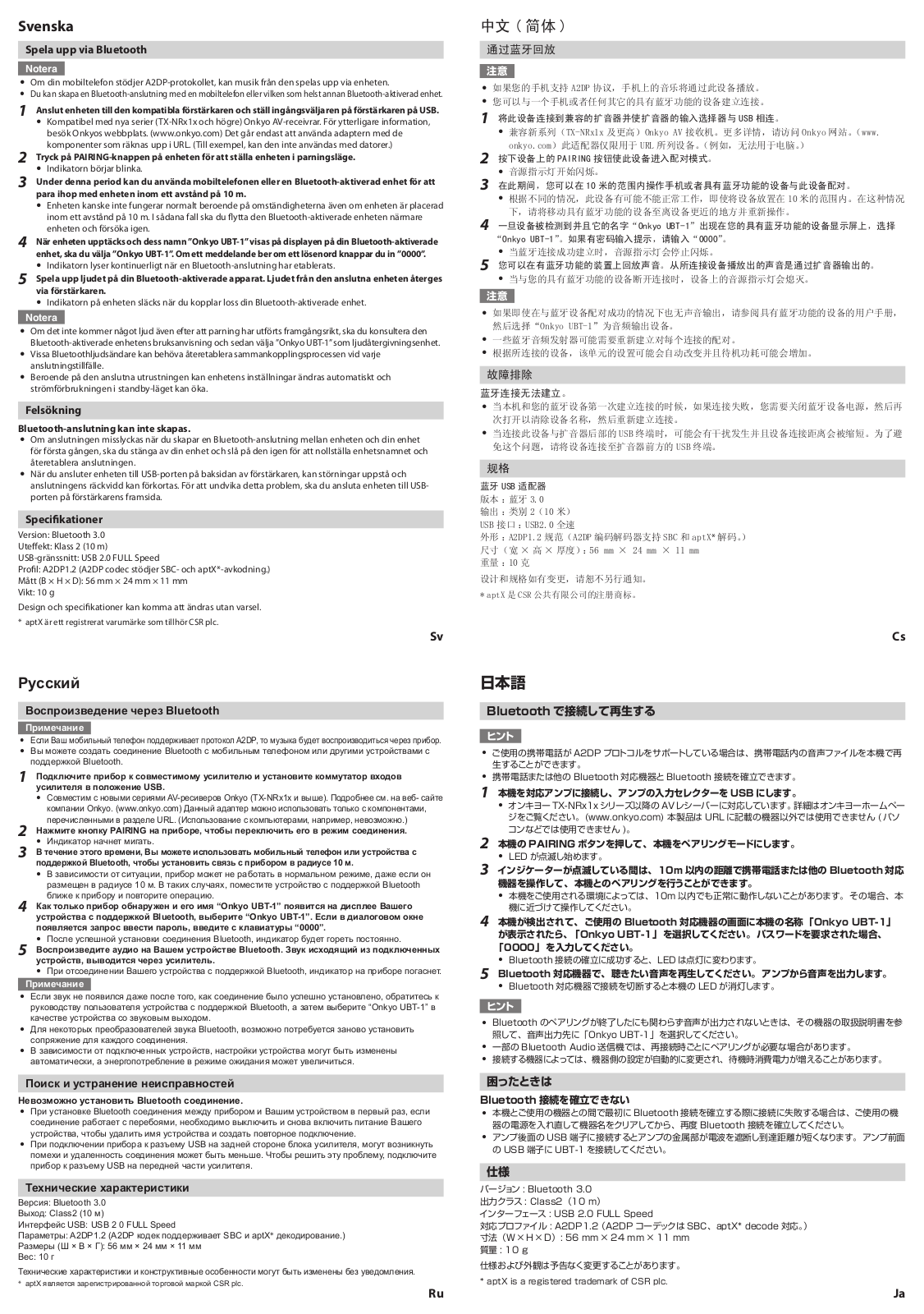 Onkyo UBT-1 User notes