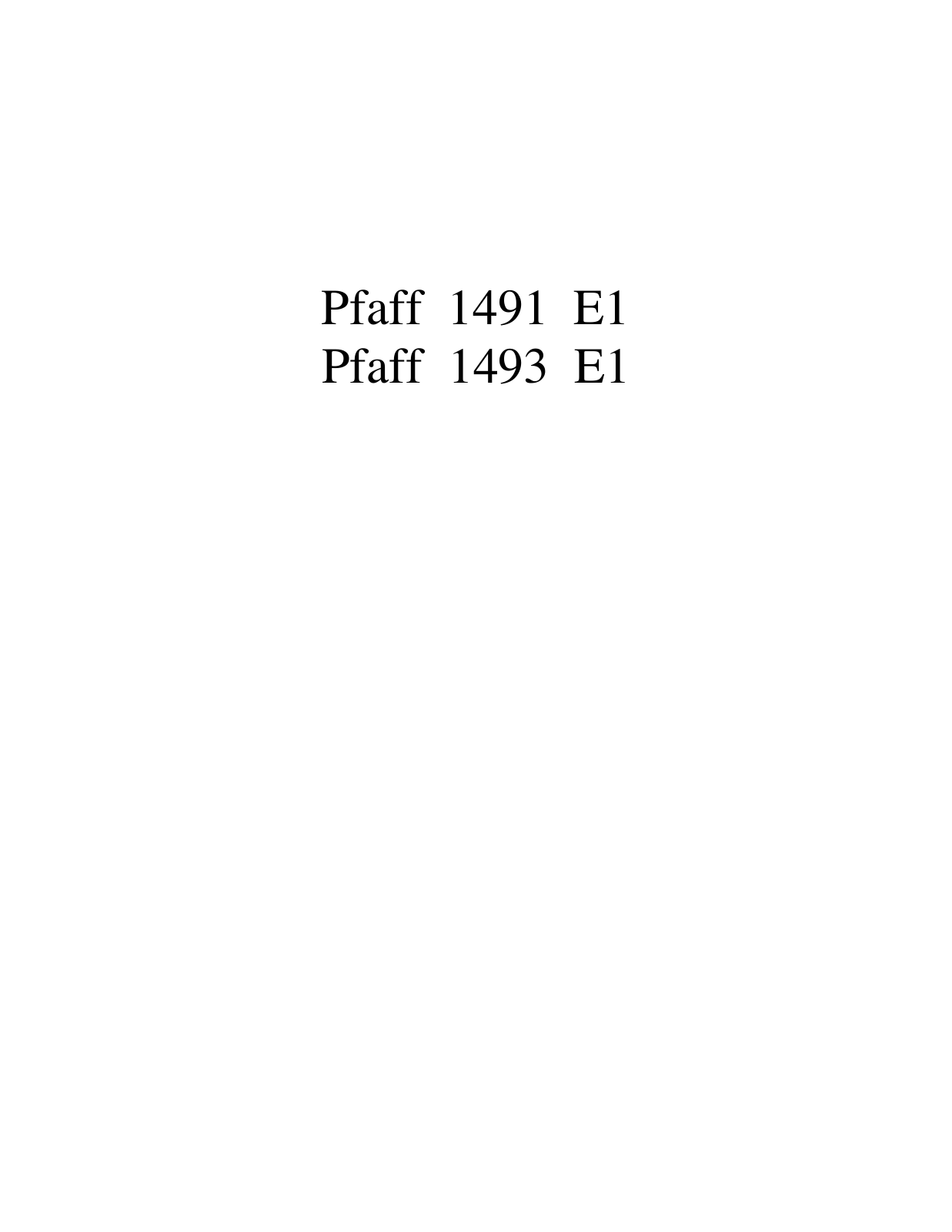 PFAFF 1491 E1, 1493 E1 Parts List