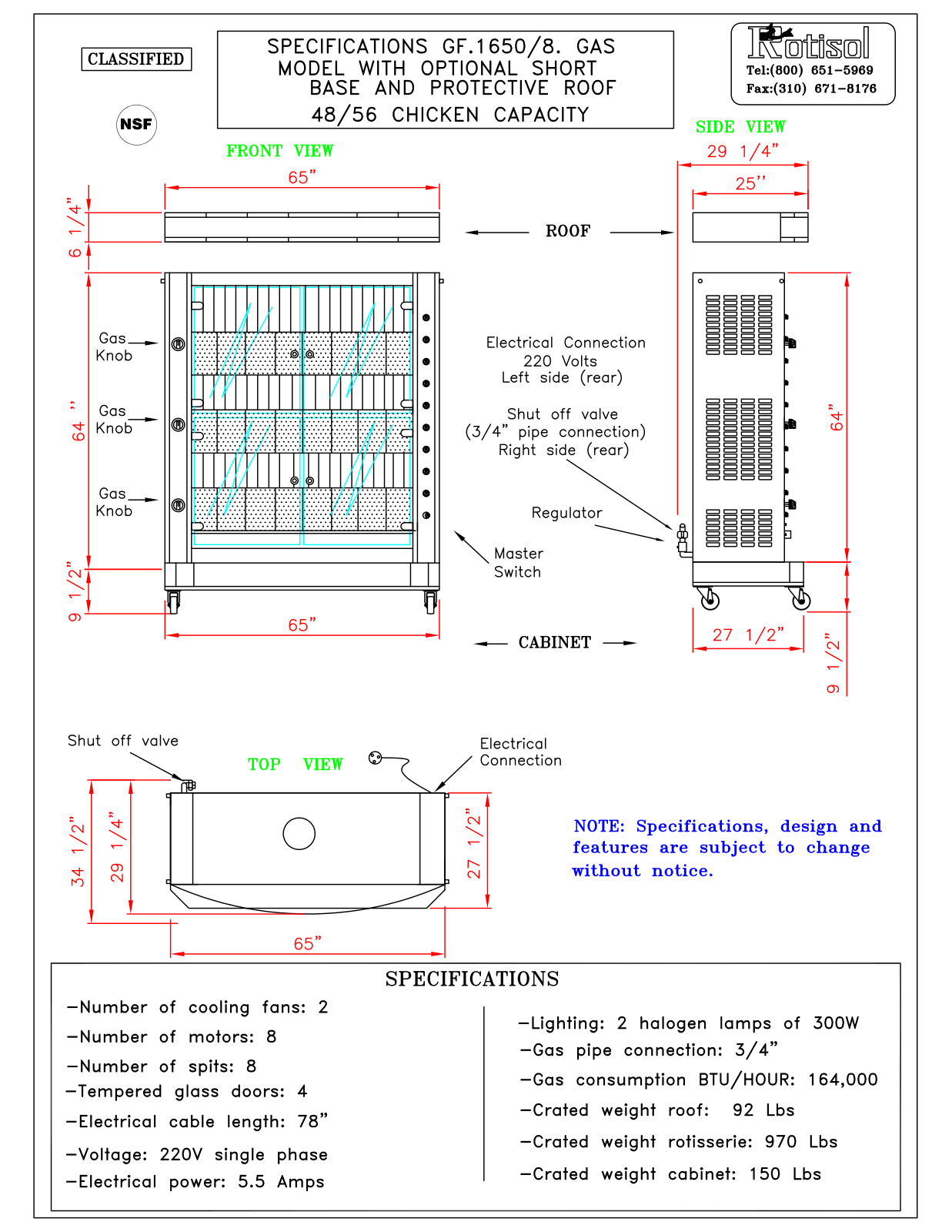 Rotisol sp1658btg Specifications