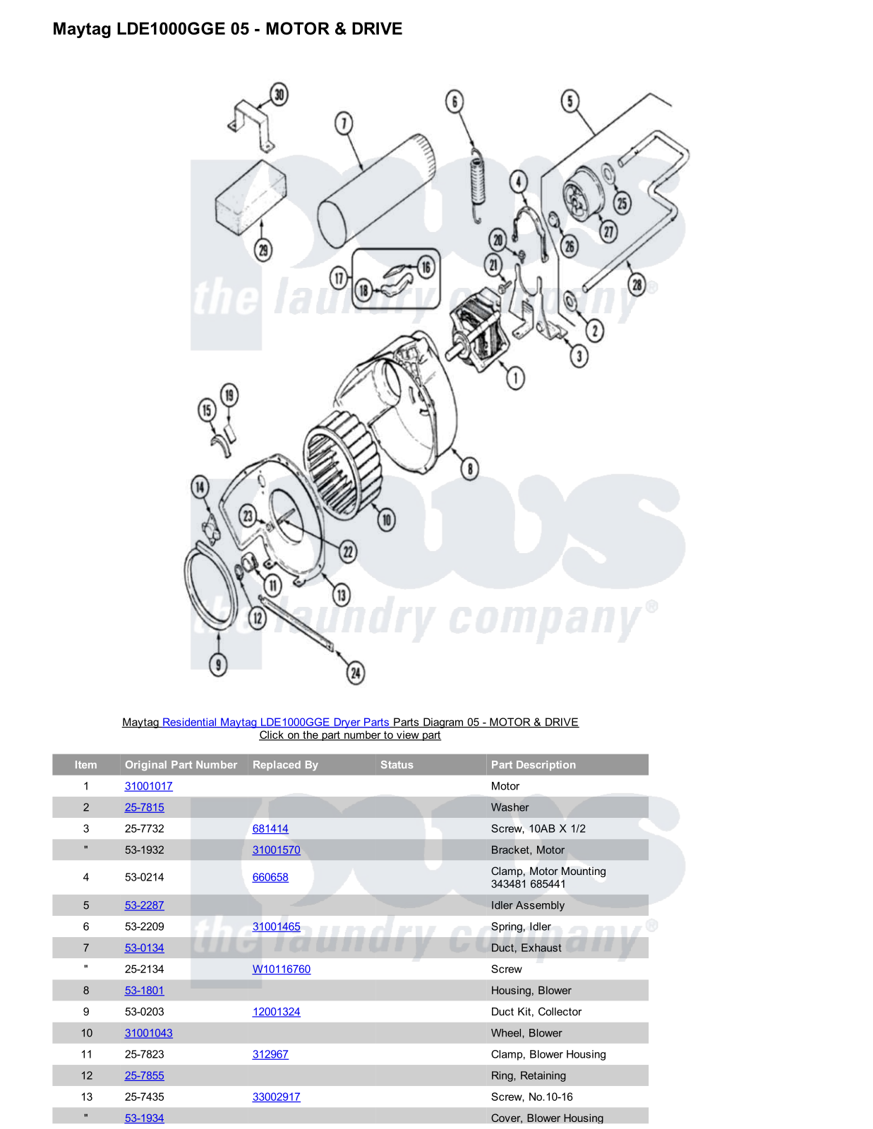 Maytag LDE1000GGE Parts Diagram