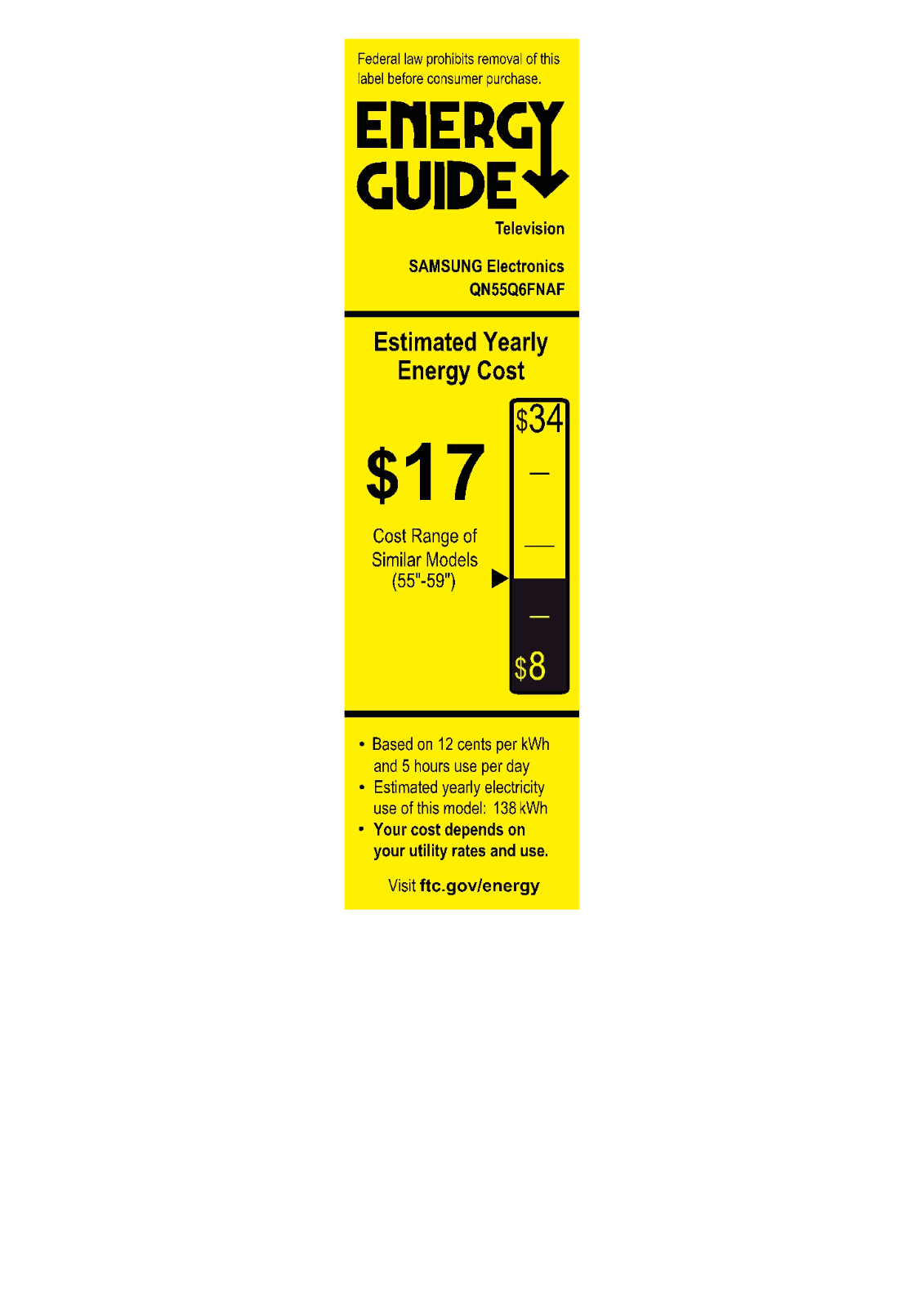 Samsung Electronics QN55Q6FN Energy Guide