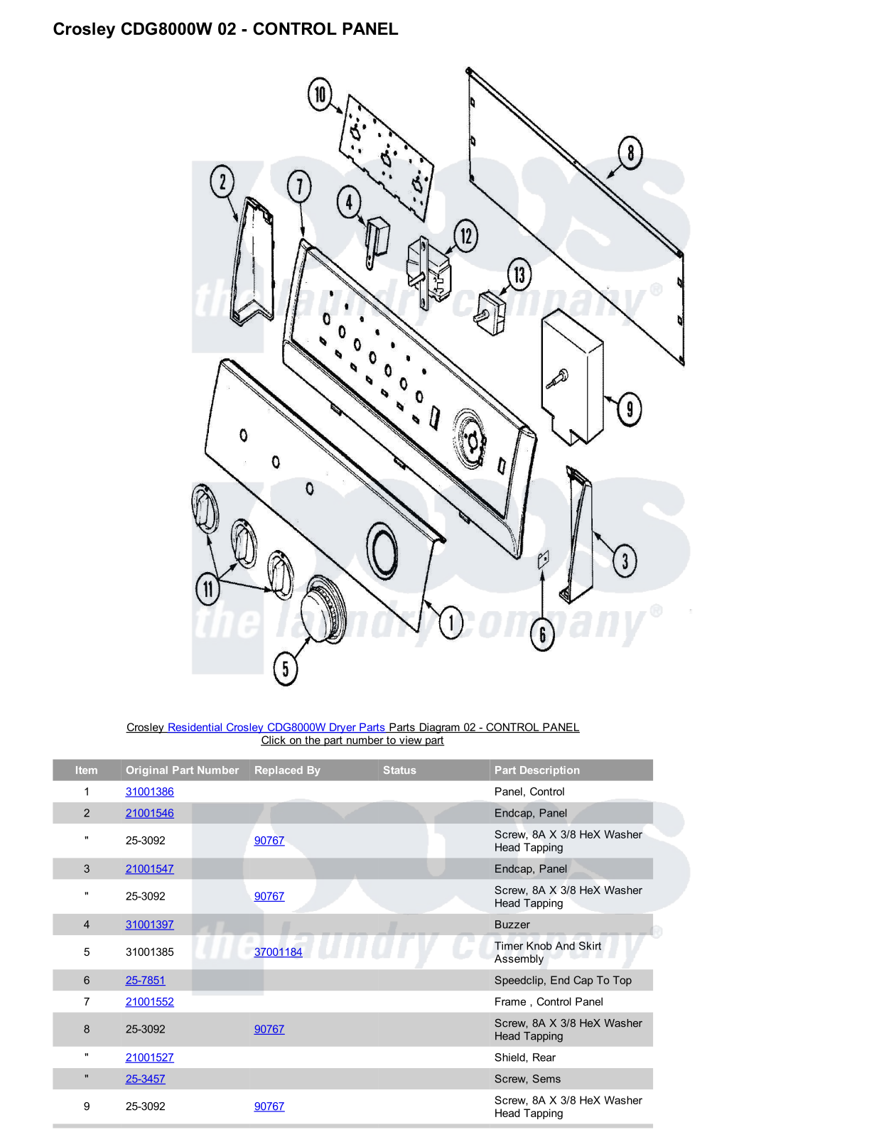 Crosley CDG8000W Parts Diagram