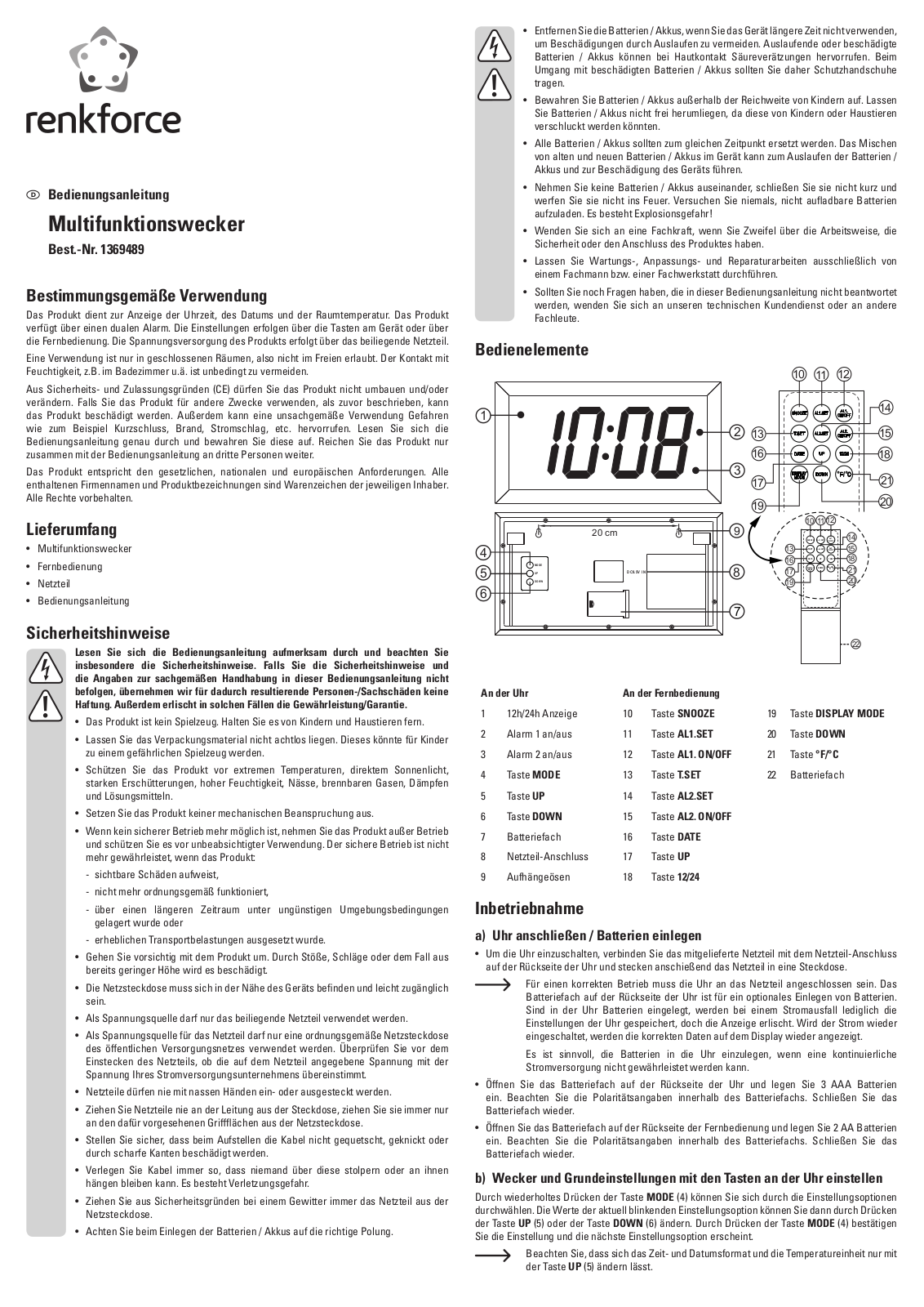 Renkforce 1369489 Operating Instructions