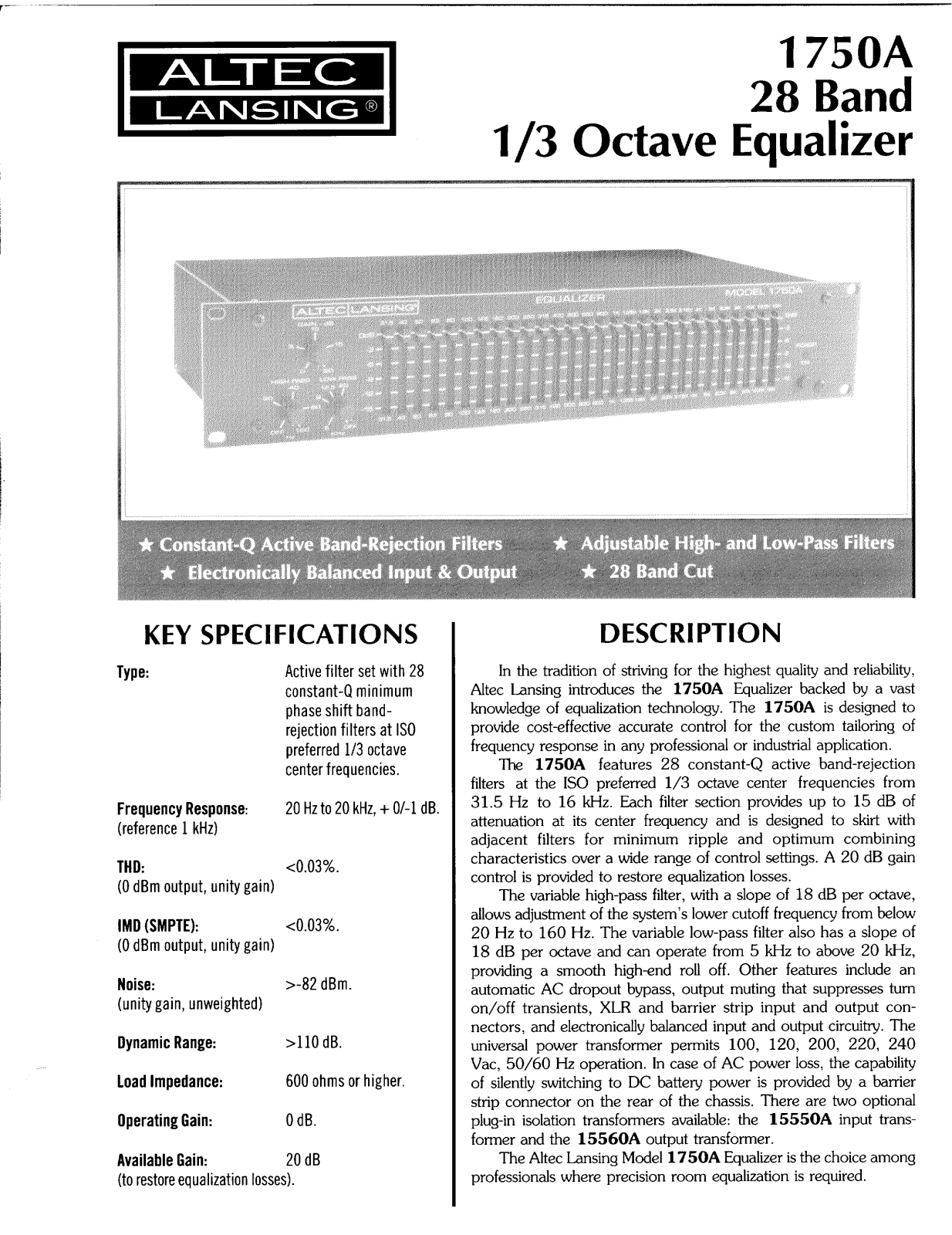 ALTEC 1750A Service Manual