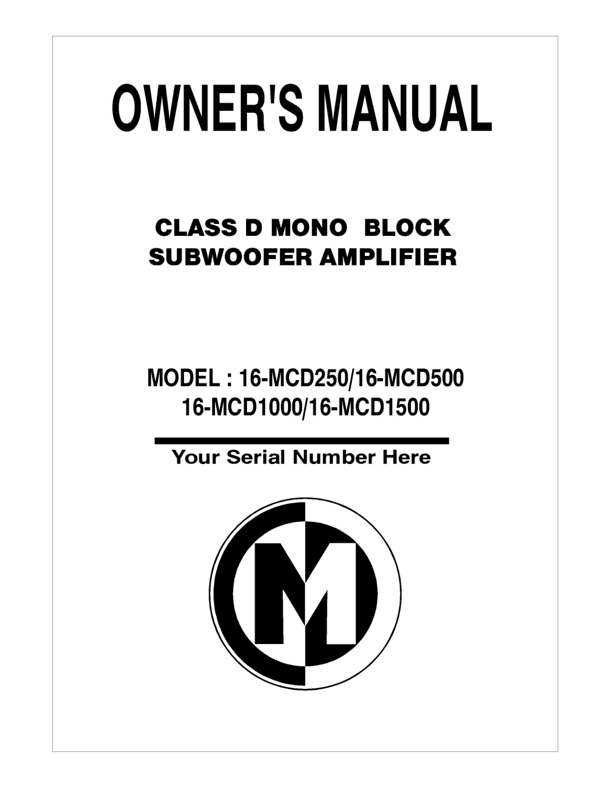 Memphis 16-MCD 500 Owners Manual