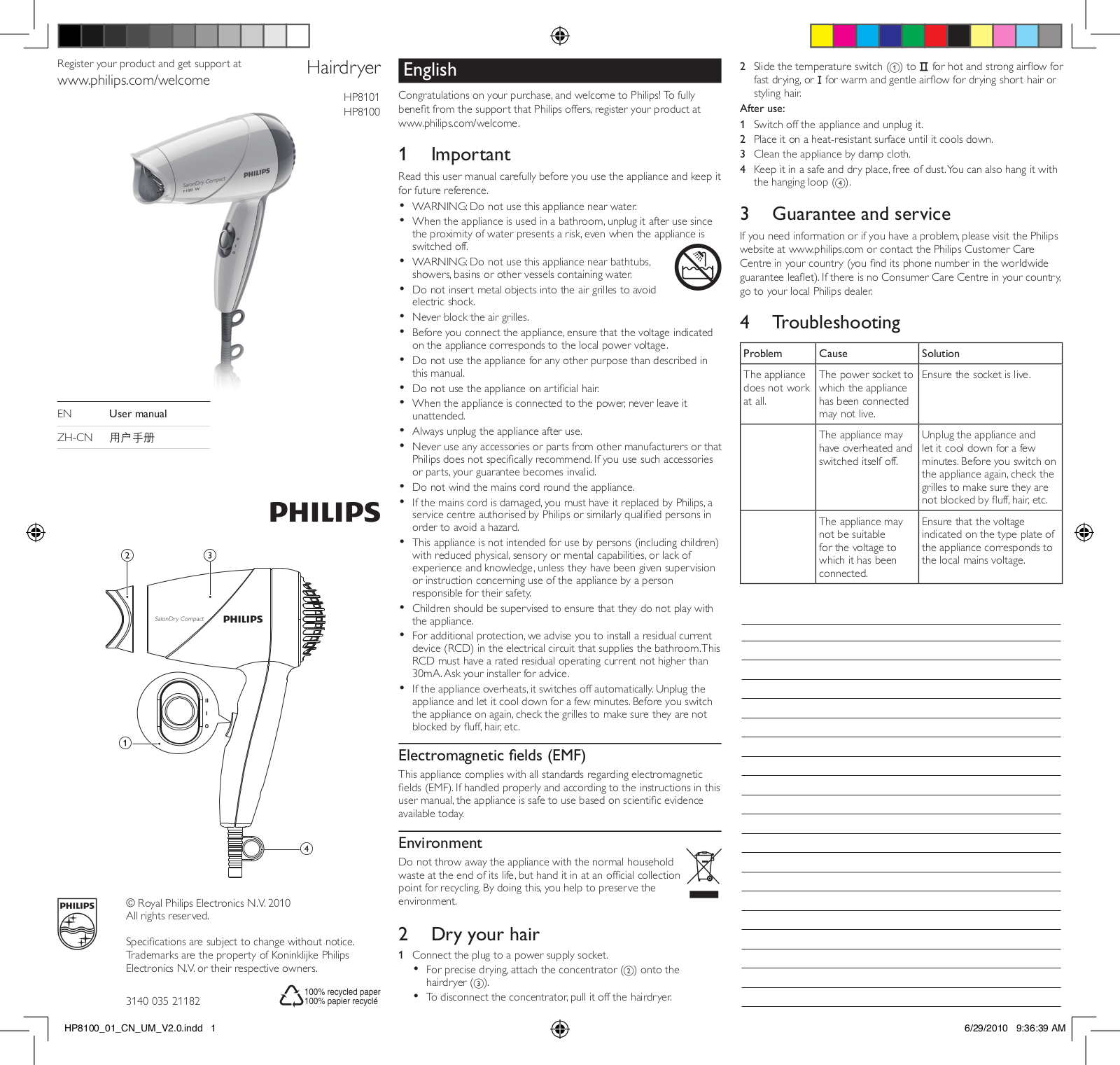 Philips HP8101, HP8100 User Manual