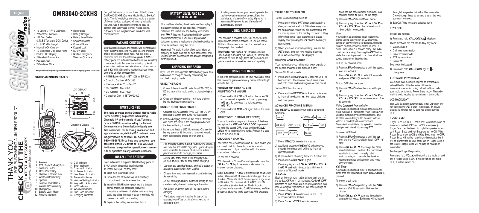 Uniden GMR3040-2CKHS Owner's Manual