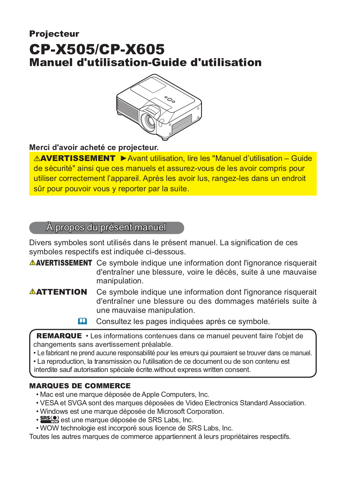 HITACHI CP-X605W User Manual