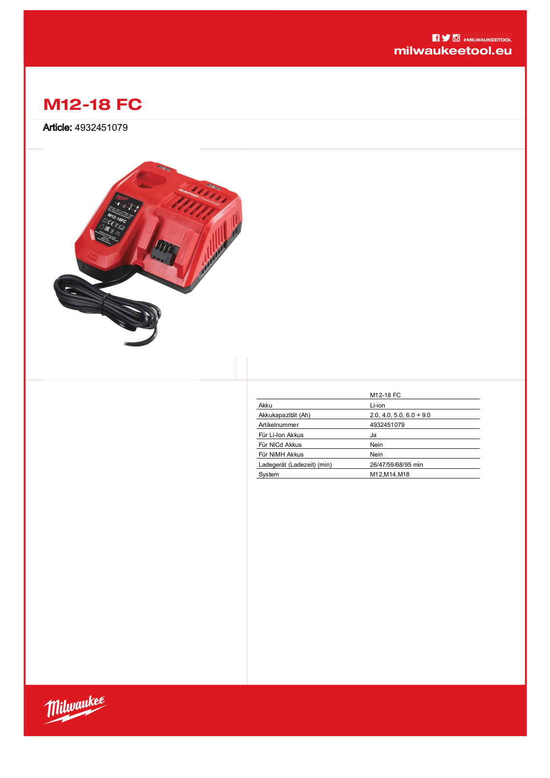 Milwaukee M12-18FC User Manual