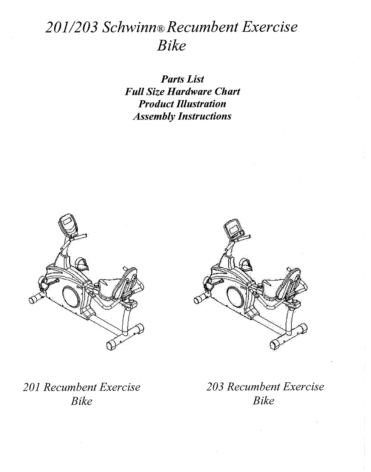 Schwinn 201, 203 Assembly Manual