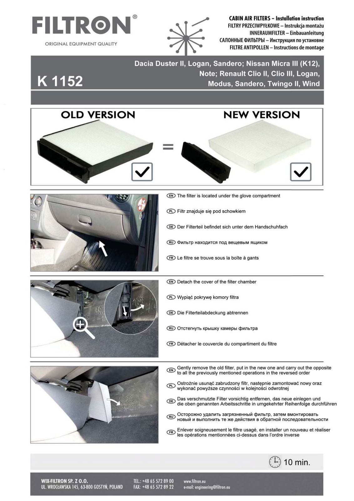 Filtron K1152 User Manual