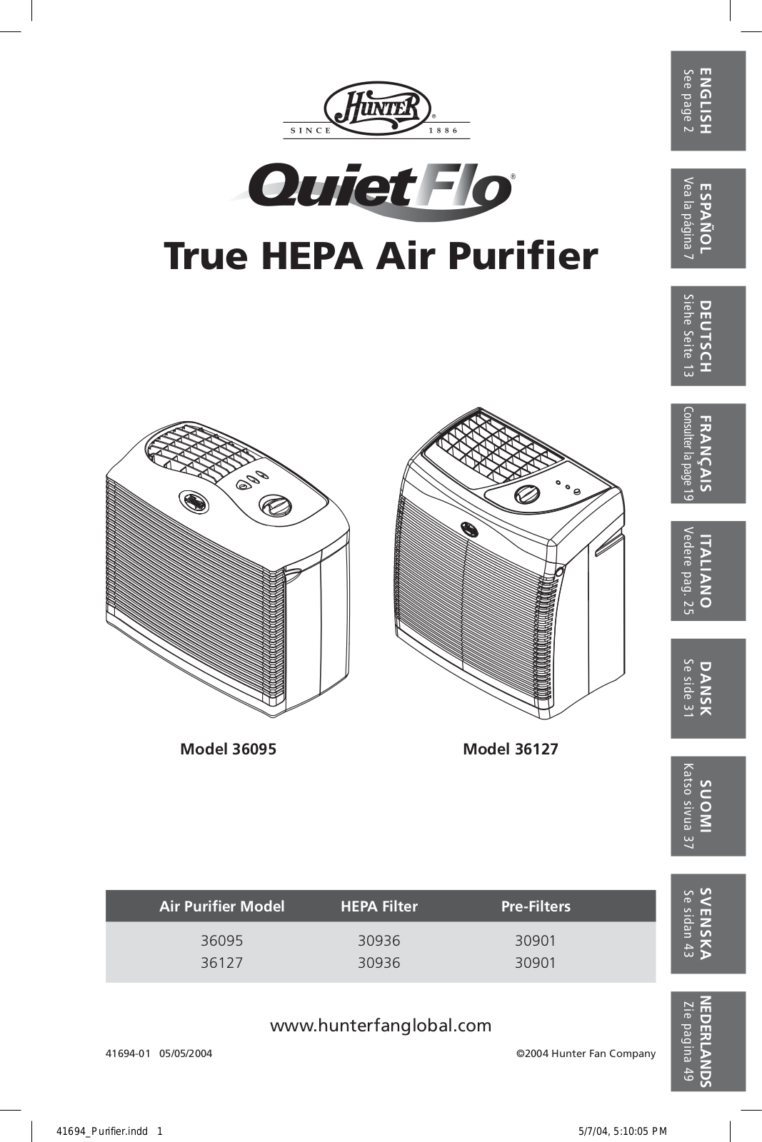 Hunter 36127 Owner's Manual