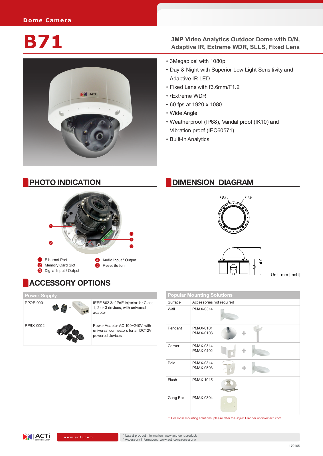 ACTi B71 Specsheet