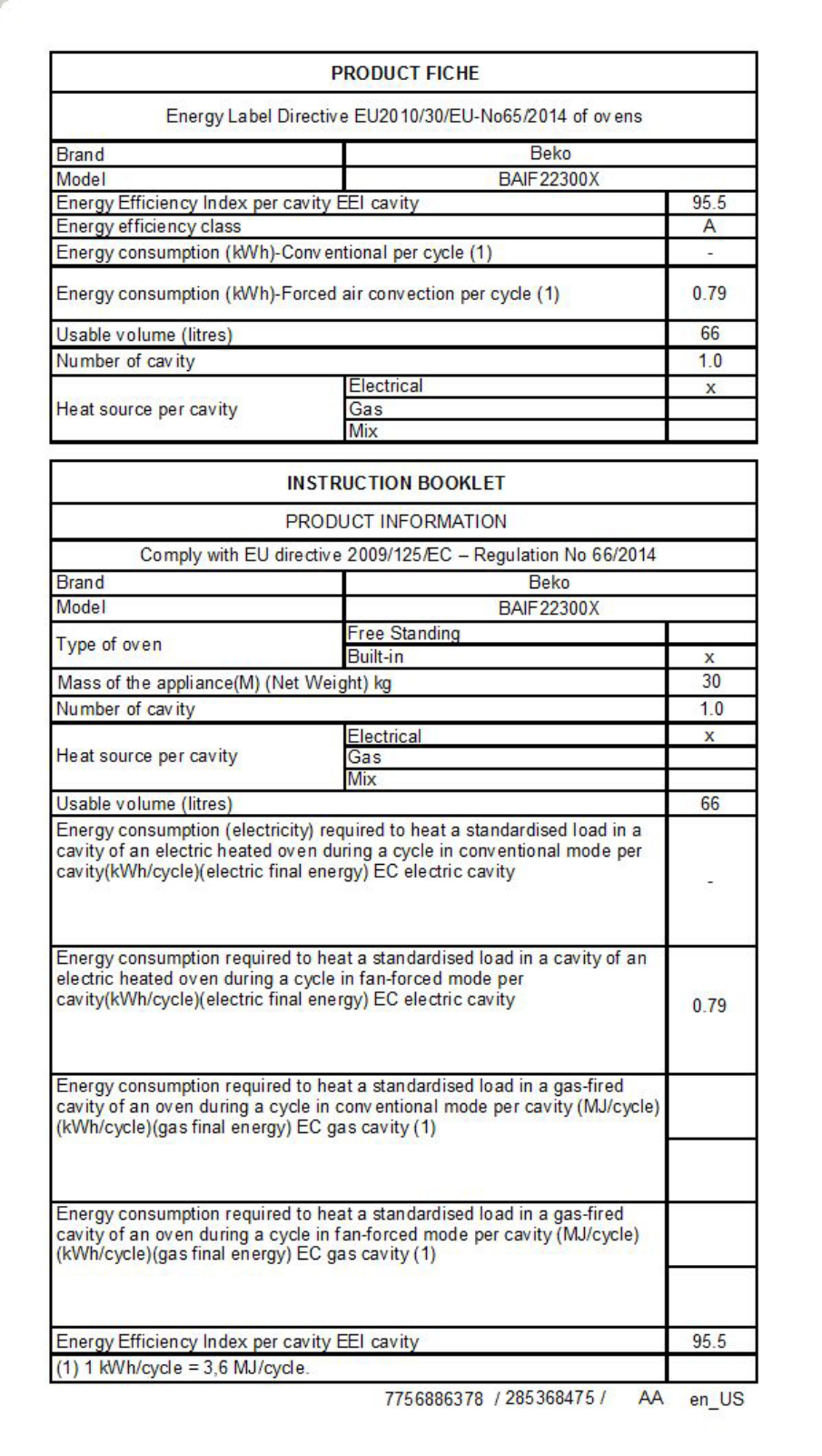 Beko BAIF22300X Instruction manual