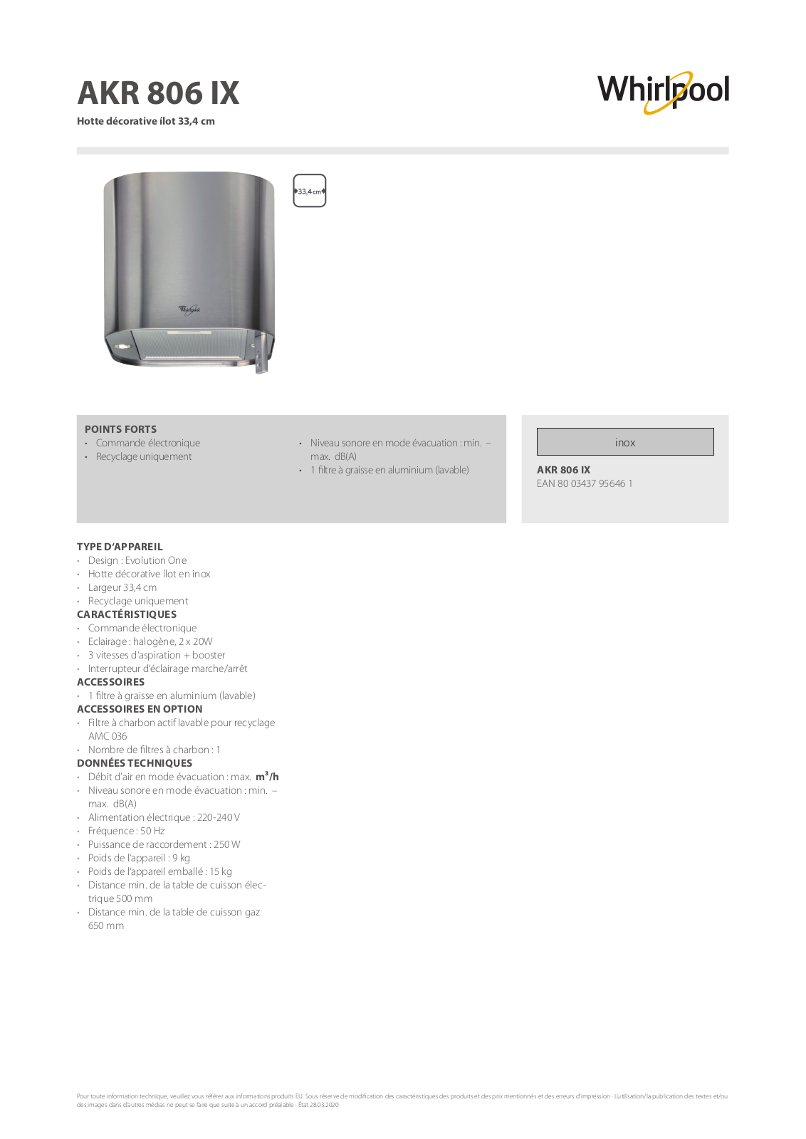 Whirlpool AKR 806 IX Product information