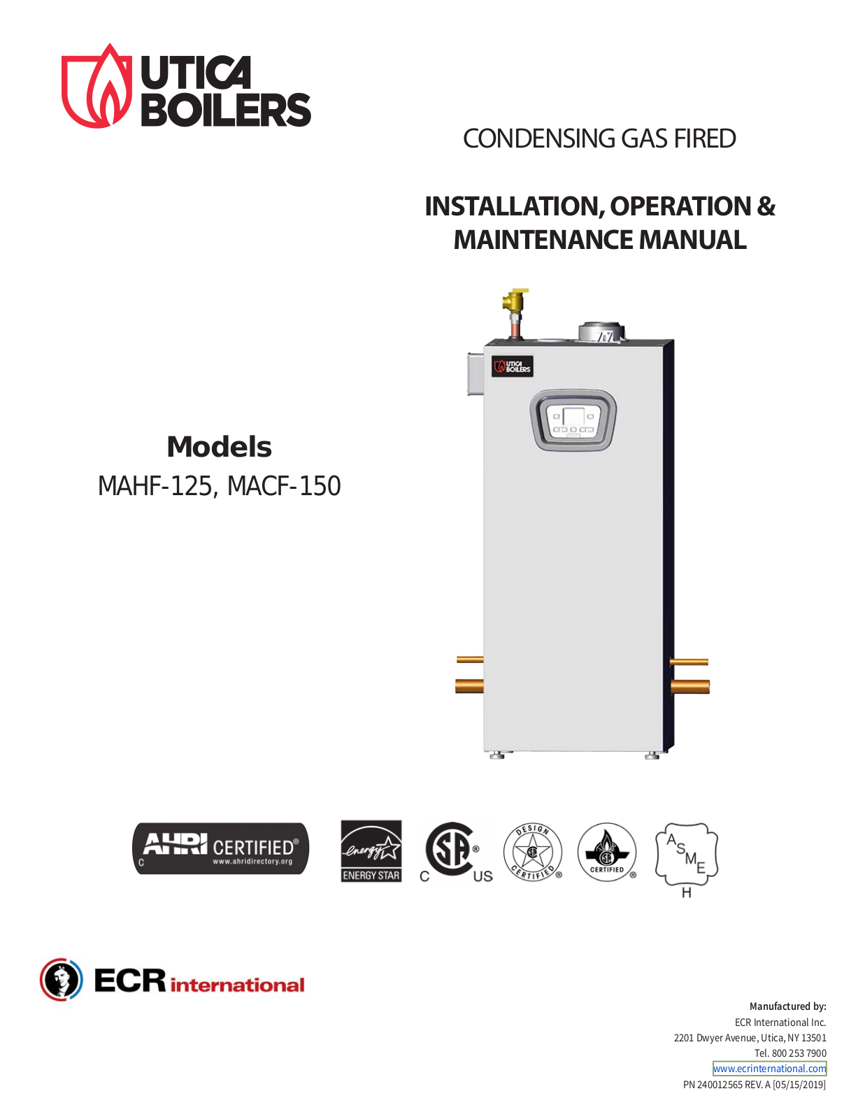 UTICA BOILERS MAHF-125, MACF-150 Installation, Operation & Maintenance Manual