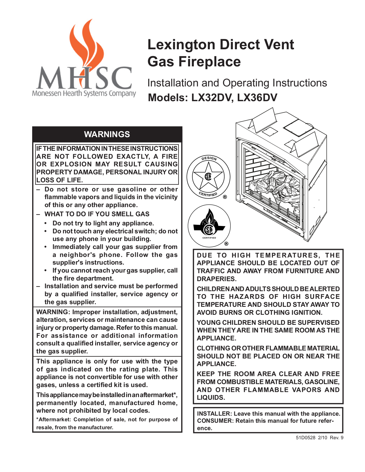 Monessen Hearth LX32DV, LX36DV User Manual