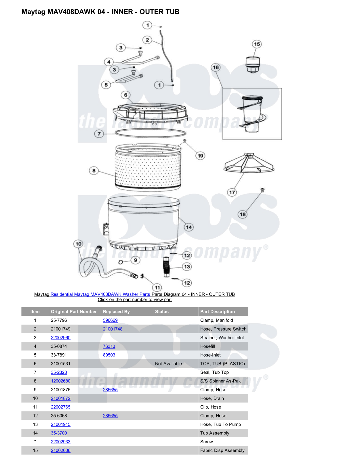 Maytag MAV408DAWK Parts Diagram