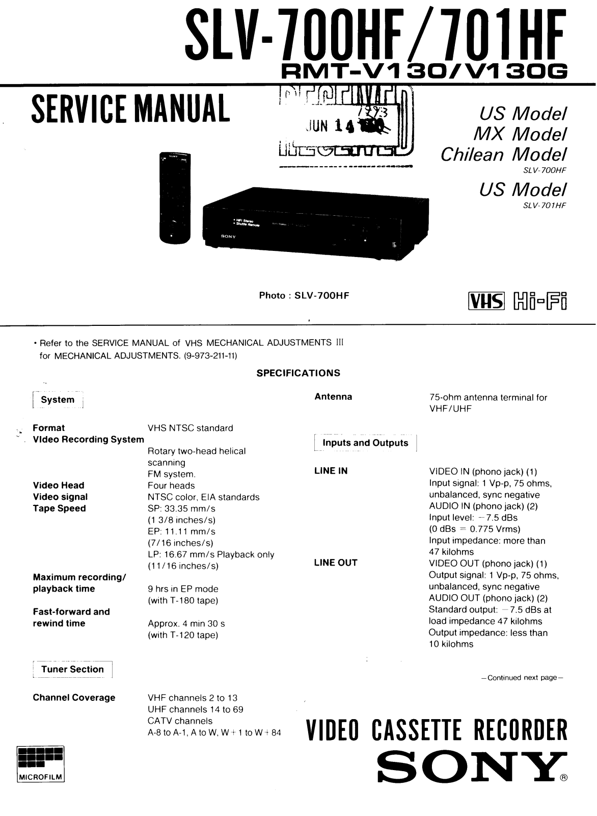 Sony slv-700hf, SLV-701HF Service Manual