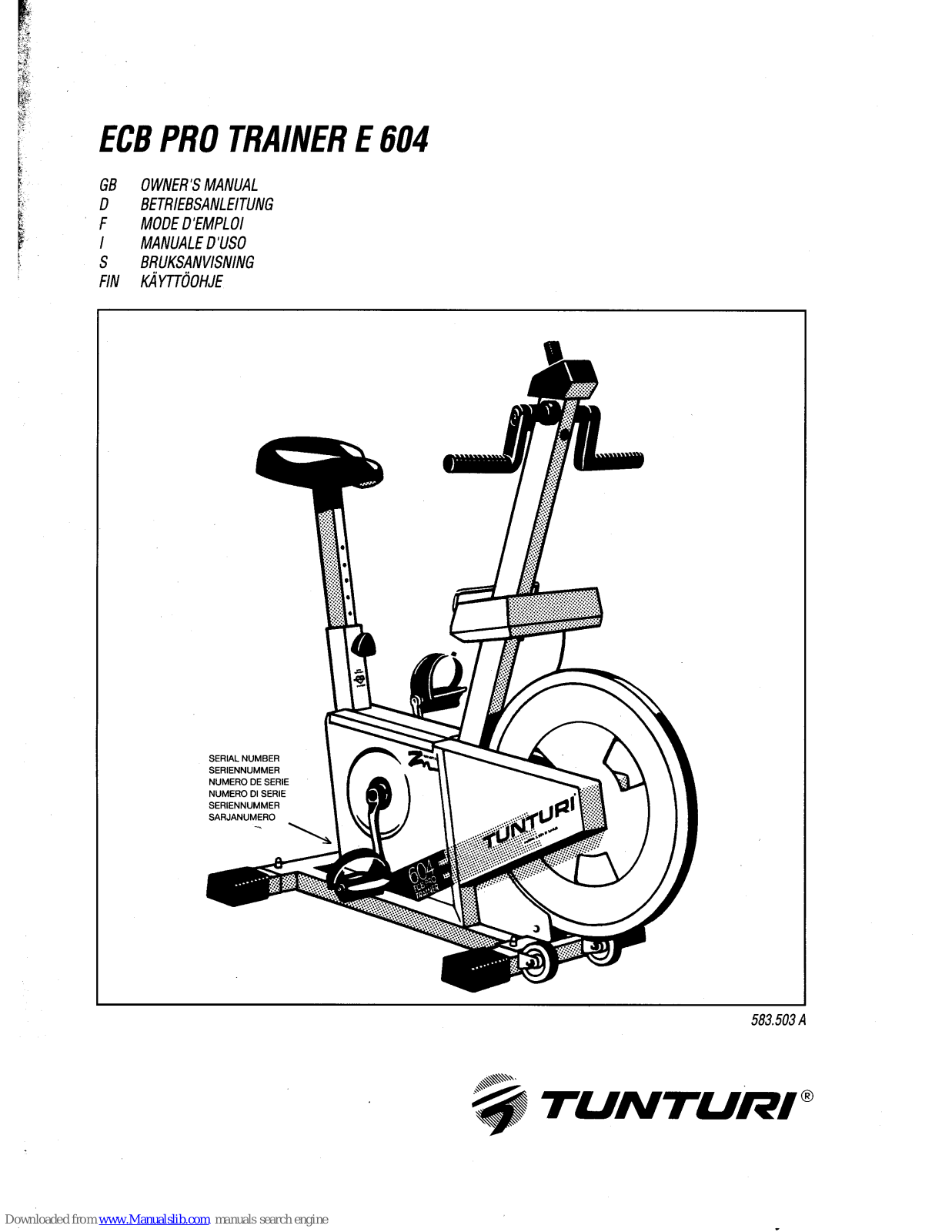 Tunturi TRAINER E 604, ECB PRO TRAINER E 604 Owner's Manual