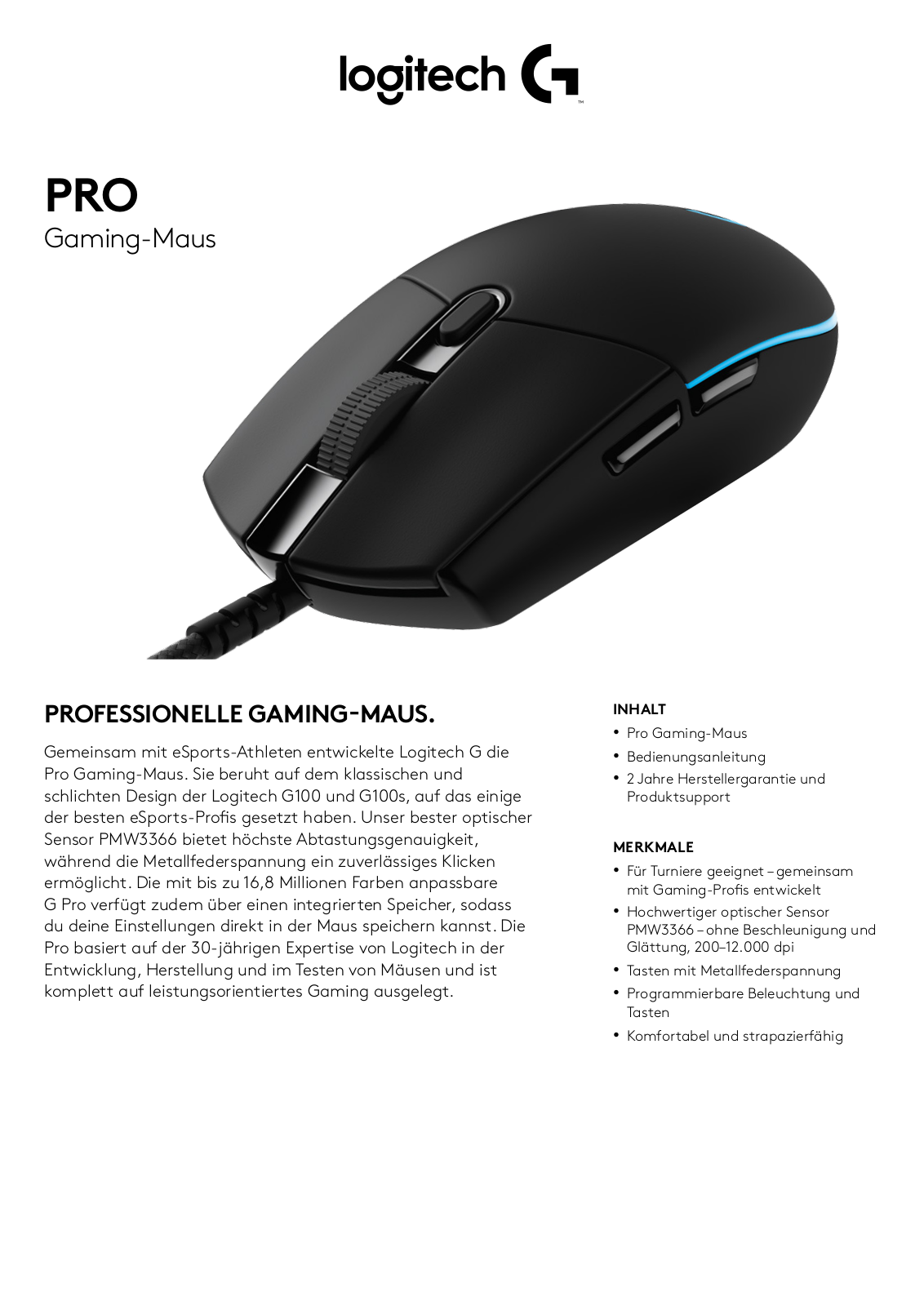 Logitech PRO HERO Technical data