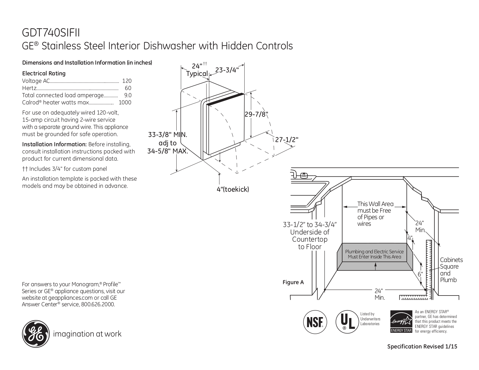 GE GDT740SIFII Specification Sheet