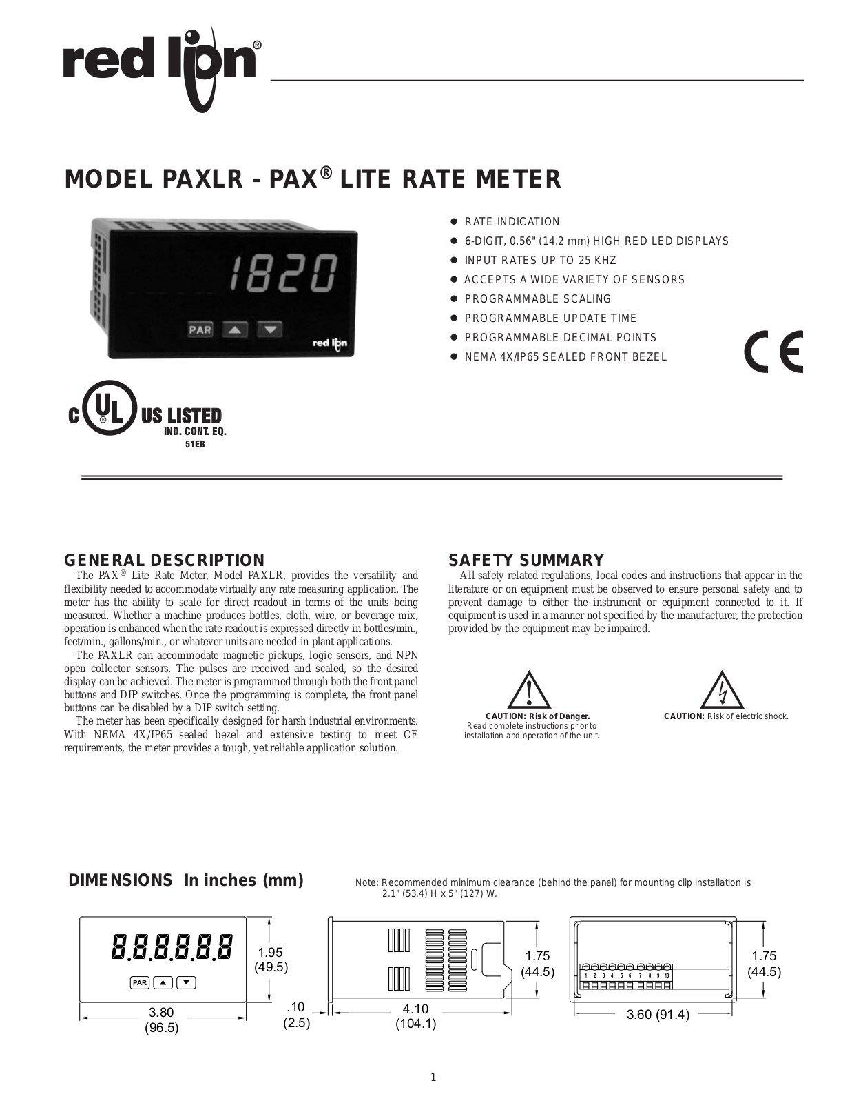 Red Lion PAXLR Data Sheet