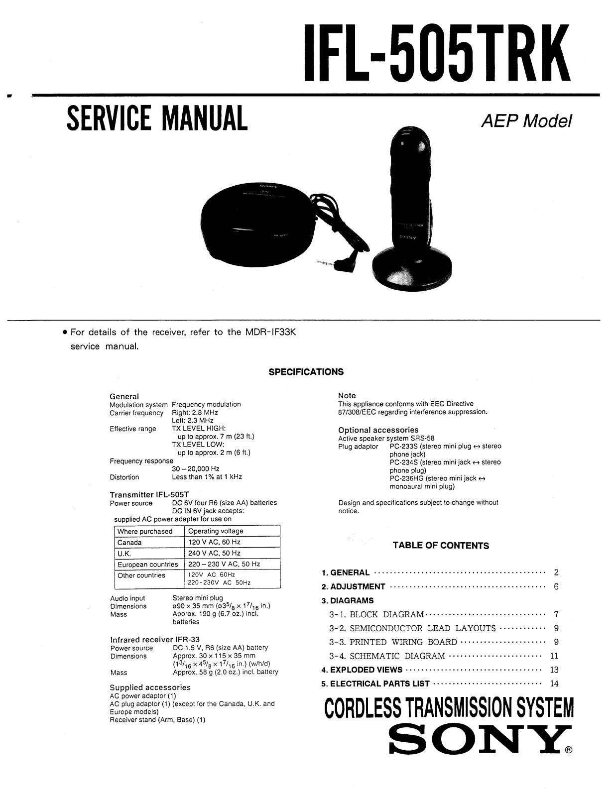 Sony IFL-505-TRK Service manual