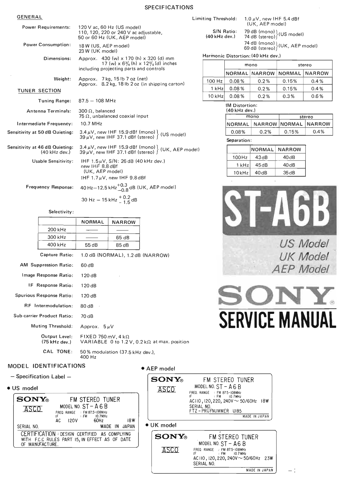 Sony STA-6-B Service manual